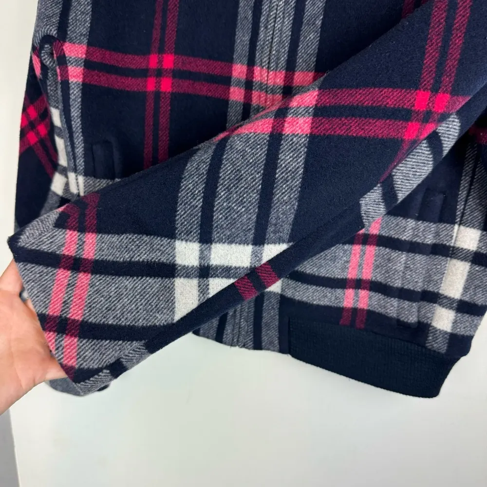 J. Crew Plaid Wool Bomber Jacket Sz Small Navy Blue Preppy Classic - Image 12