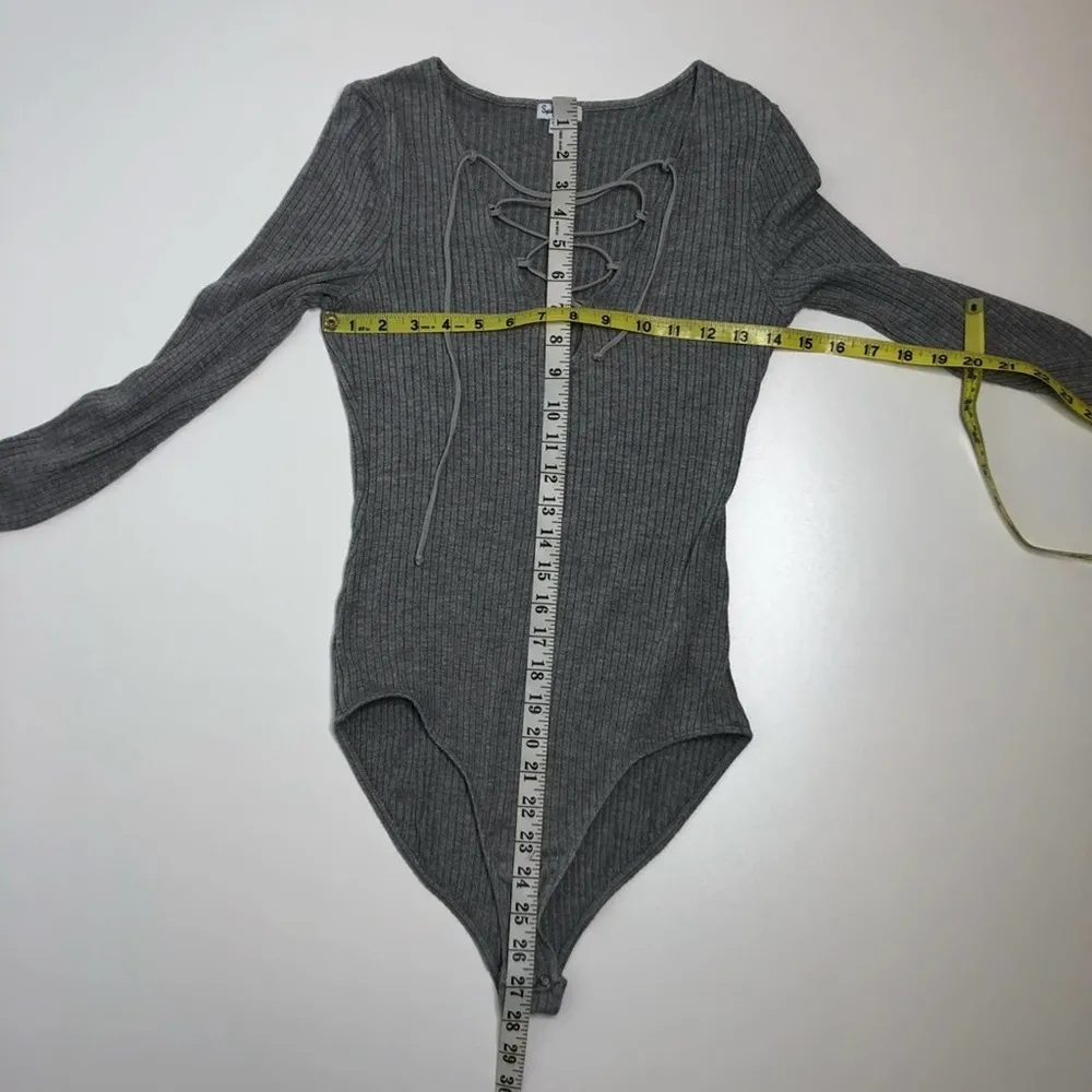 Splendid Sylvia Lace Up Ribbed Bodysuit Gray L - Image 6