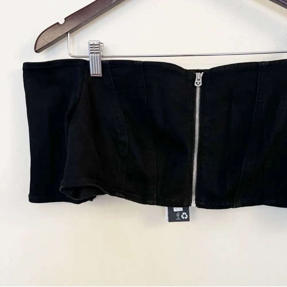 True Religion Womens Off the Shoulder Top Exposed Zipper Cropped Denim XL New - Image 3