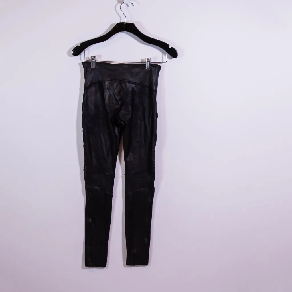 Spanx Faux Vegan Leather Textured High Rise Moto Leggings Black MED - Image 4
