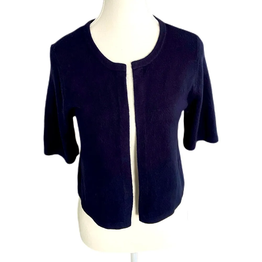 Croft & Barrow Navy Open Front Short Sleeve Cropped Bolero Cardigan Size Small - Image 2