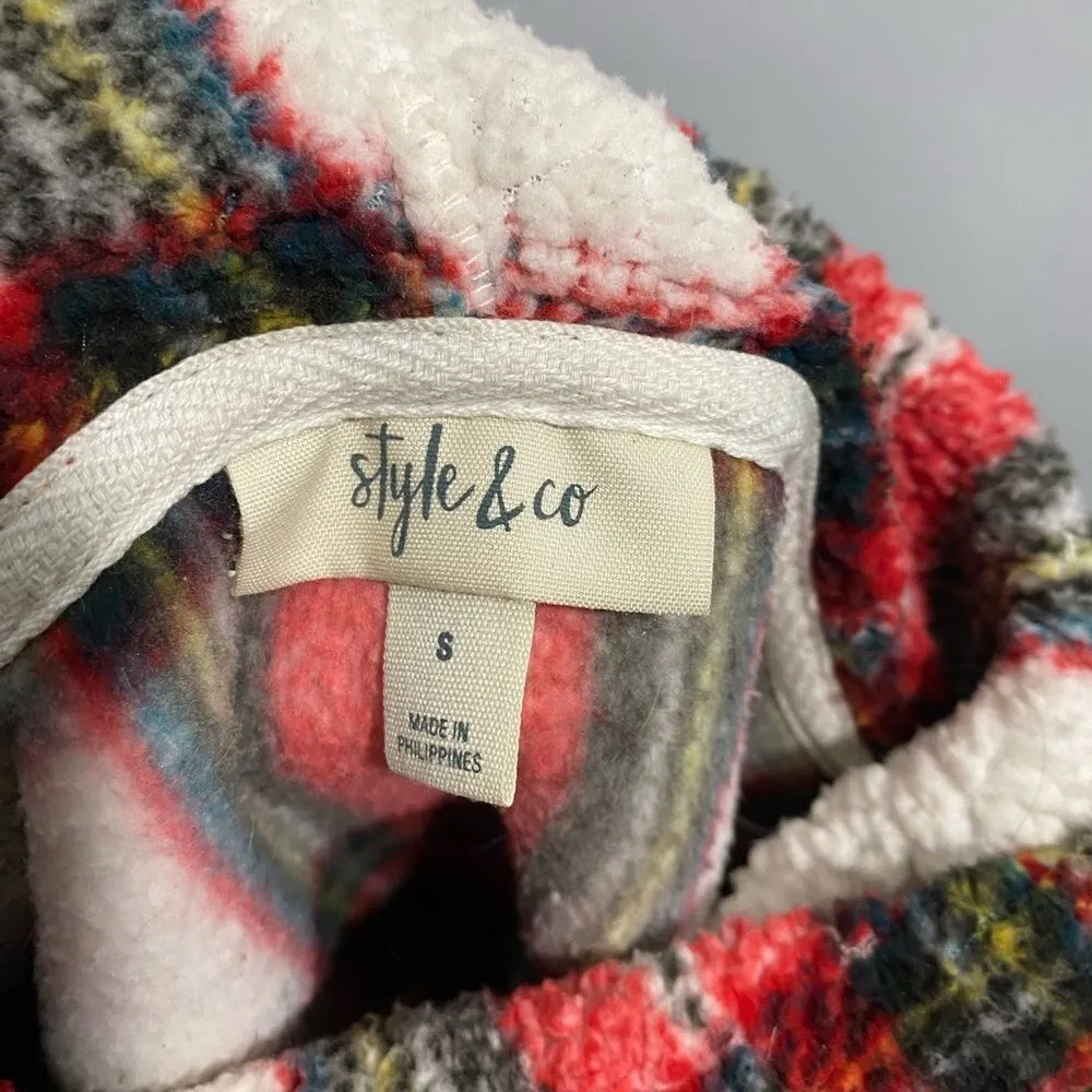 STYLE & CO Petite Plaid Cowlneck Sherpa Pullover size small - Image 3