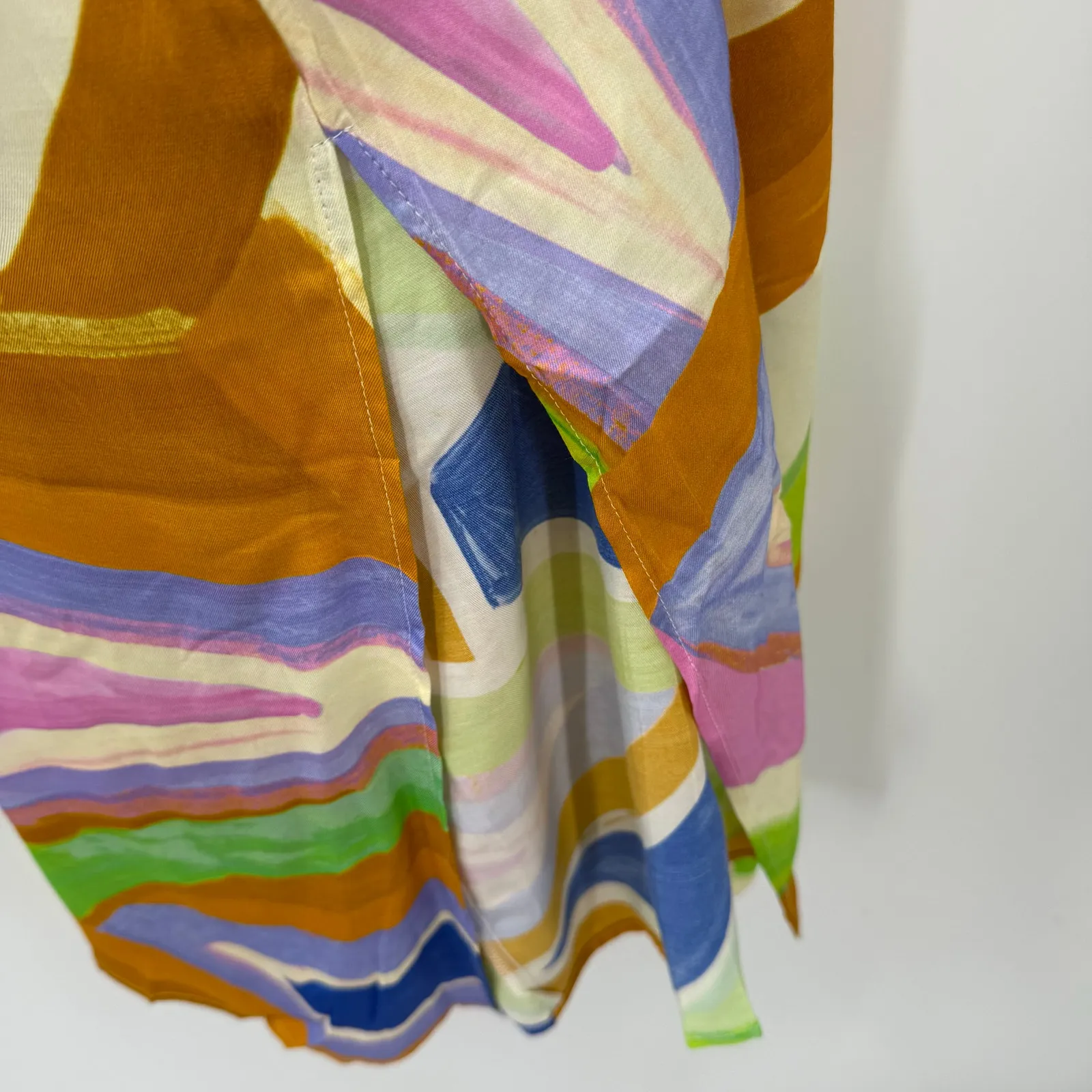 Self Contrast Camila Dress Size Medium NWT Midi Slip Artsy Abstract Satin Brush Blue - Image 12