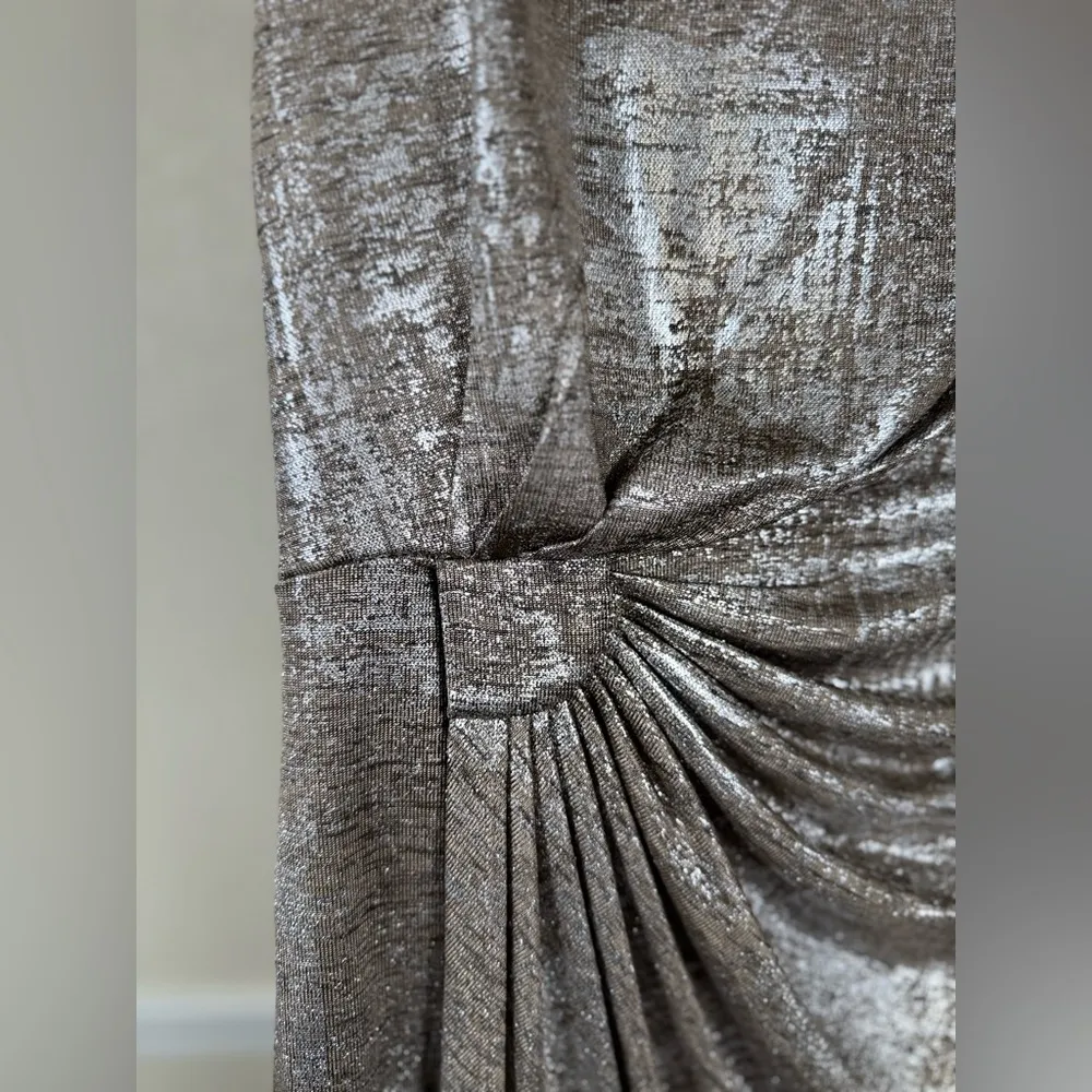 Women’s Party Dress Metallic Draped Faux Wrap Dress 10 Sleeveless Cocktail Chic - Image 5