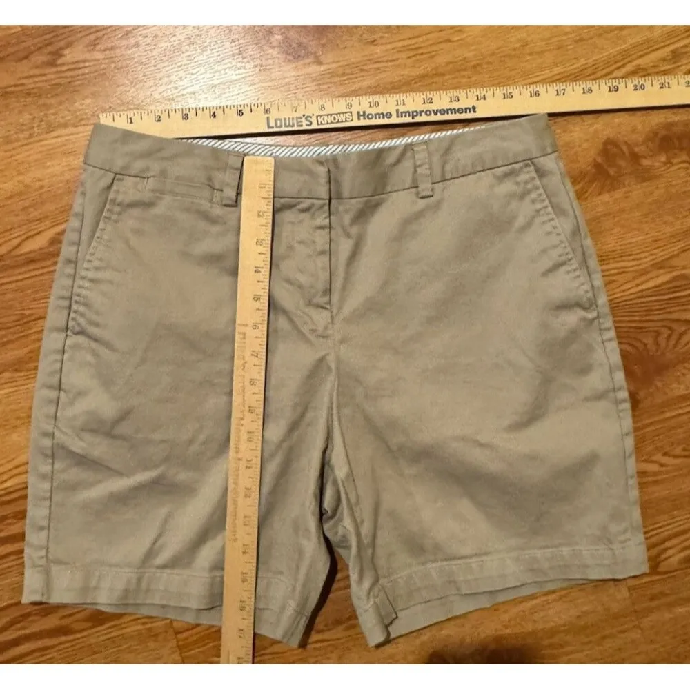 Lands's End Fit 2 Shorts Women's Sz 12 Khaki Chino Flat Front Zip Cotton Blend - Image 5
