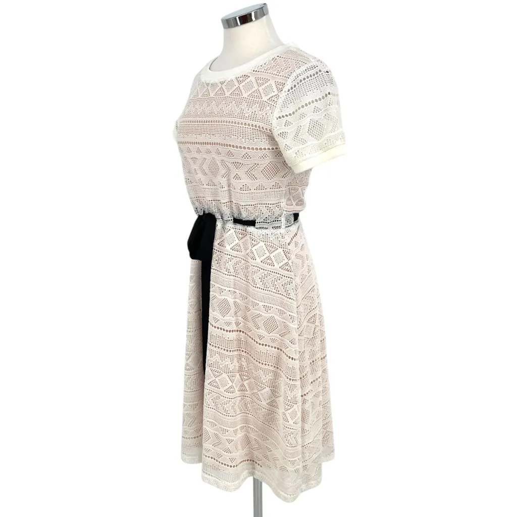 HD In Paris Anthropologie Cecily Lace Dress White with Black Tie Belt Size Small - Image 7