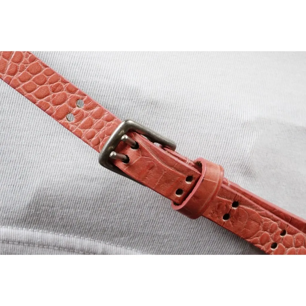 Abercrombie & Fitch Pink Coral Alligator 100% Genuine Leather Belt US Large - Image 3