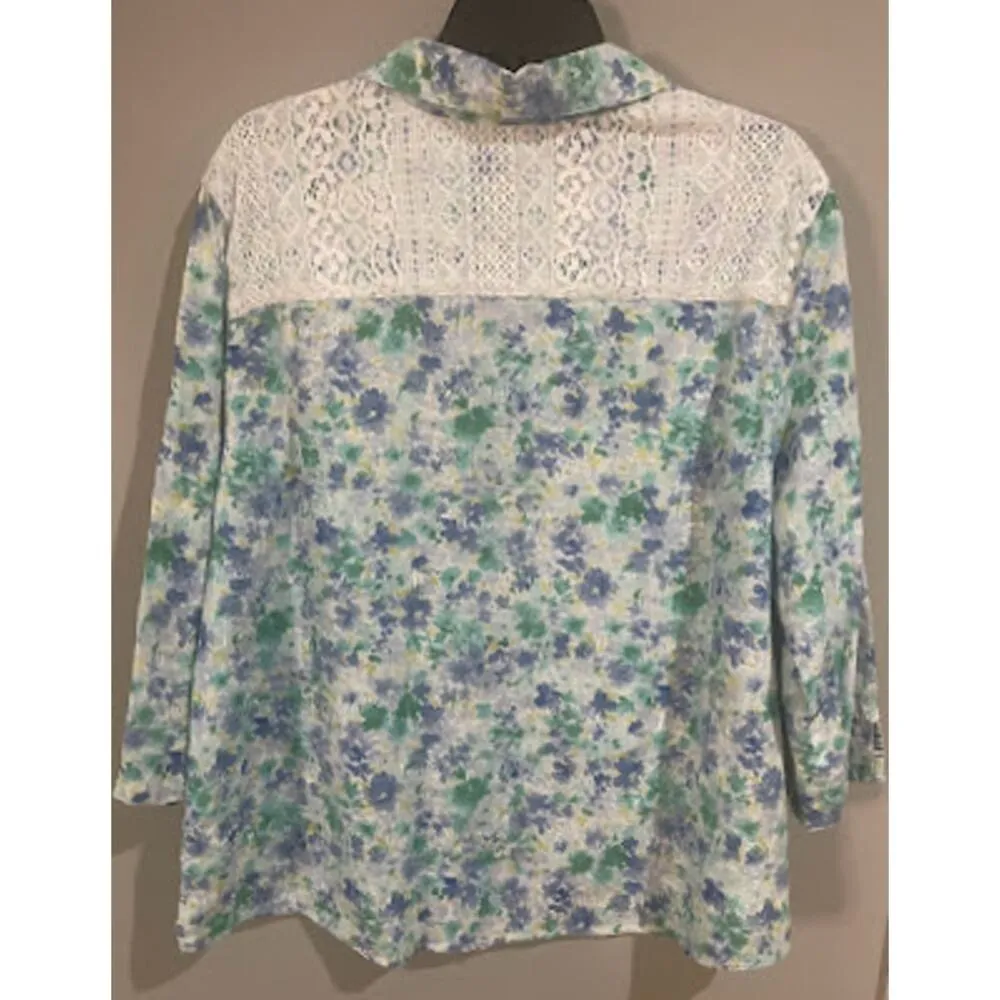 Alfred Dunner Floral Print Lace Blouse - Size 18 - Image 4