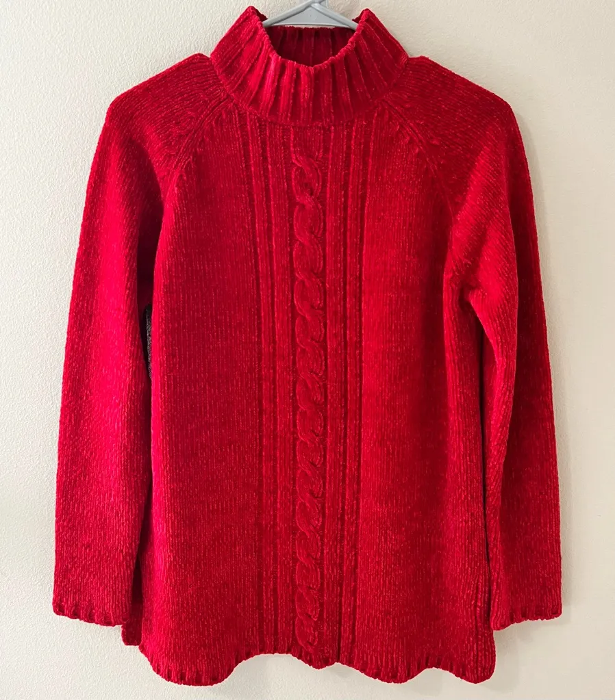 Vintage Karen Scott Chenille Sweater Womens PS Petite Small Red Mock Neck Shirt - Image 1
