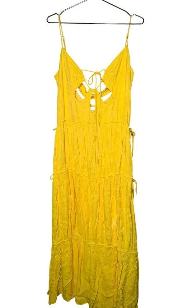 JONATHAN SIMKHAI Daffodil Lina Lightweight Crinkle Teardrop Cutout Maxi Dress L Yellow Size L - Image 7