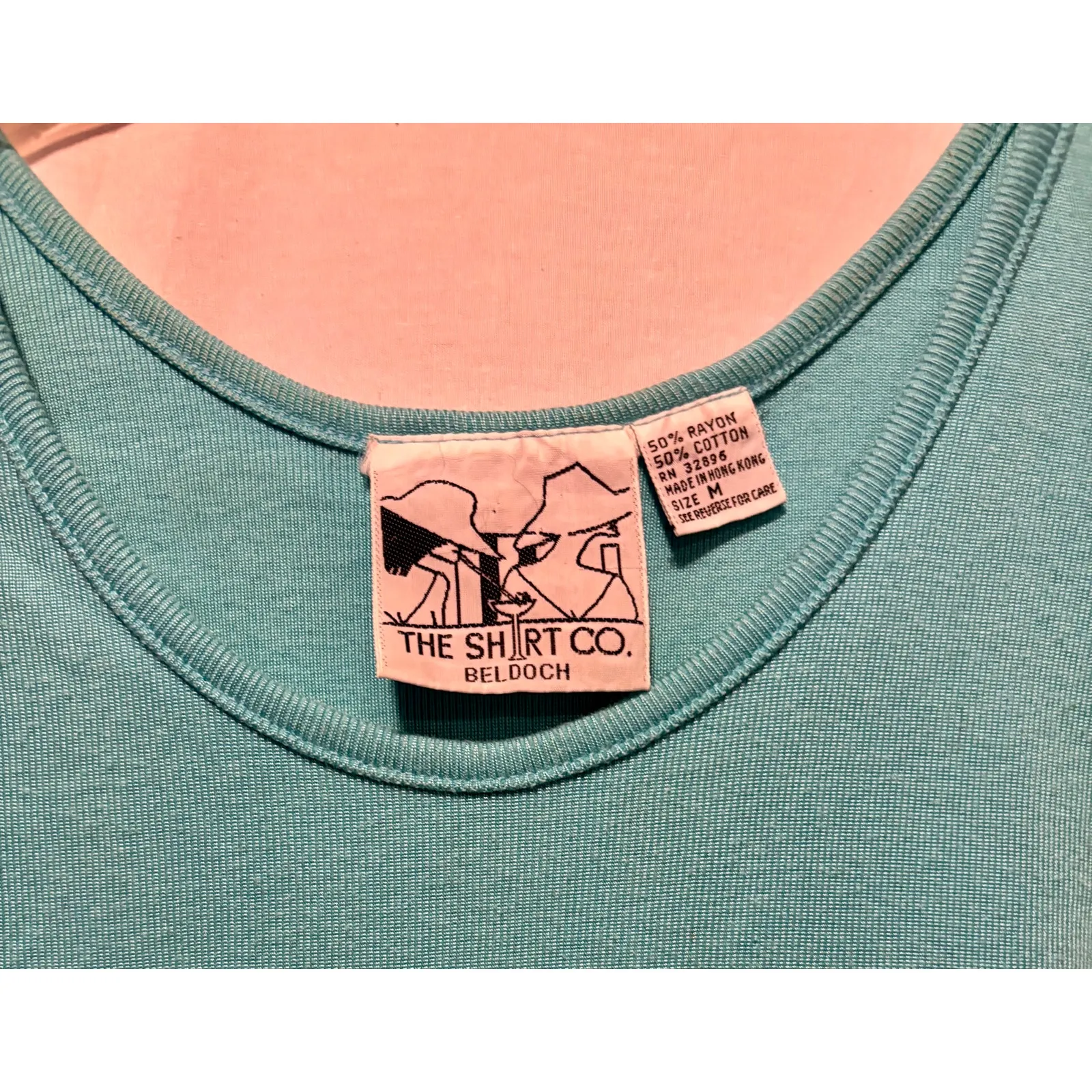 The Shirt Co BELDOCH Vintage Turquoise Shirt Tank Top Sz M Blue Size M - Image 4