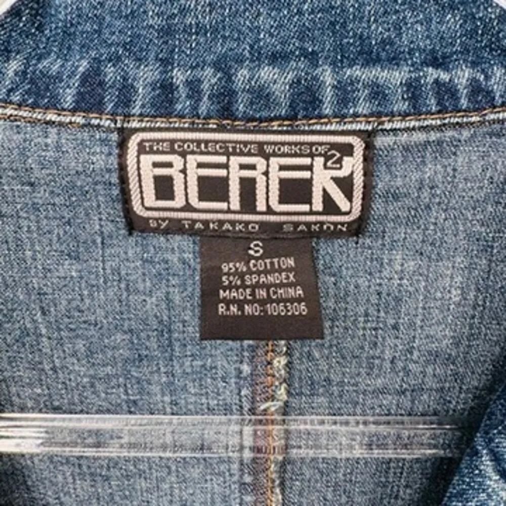 Vintage Berek 2 Takako Sakon Jean Jacket Womens Small Blue Lace Bead Trim Cotton - Image 5