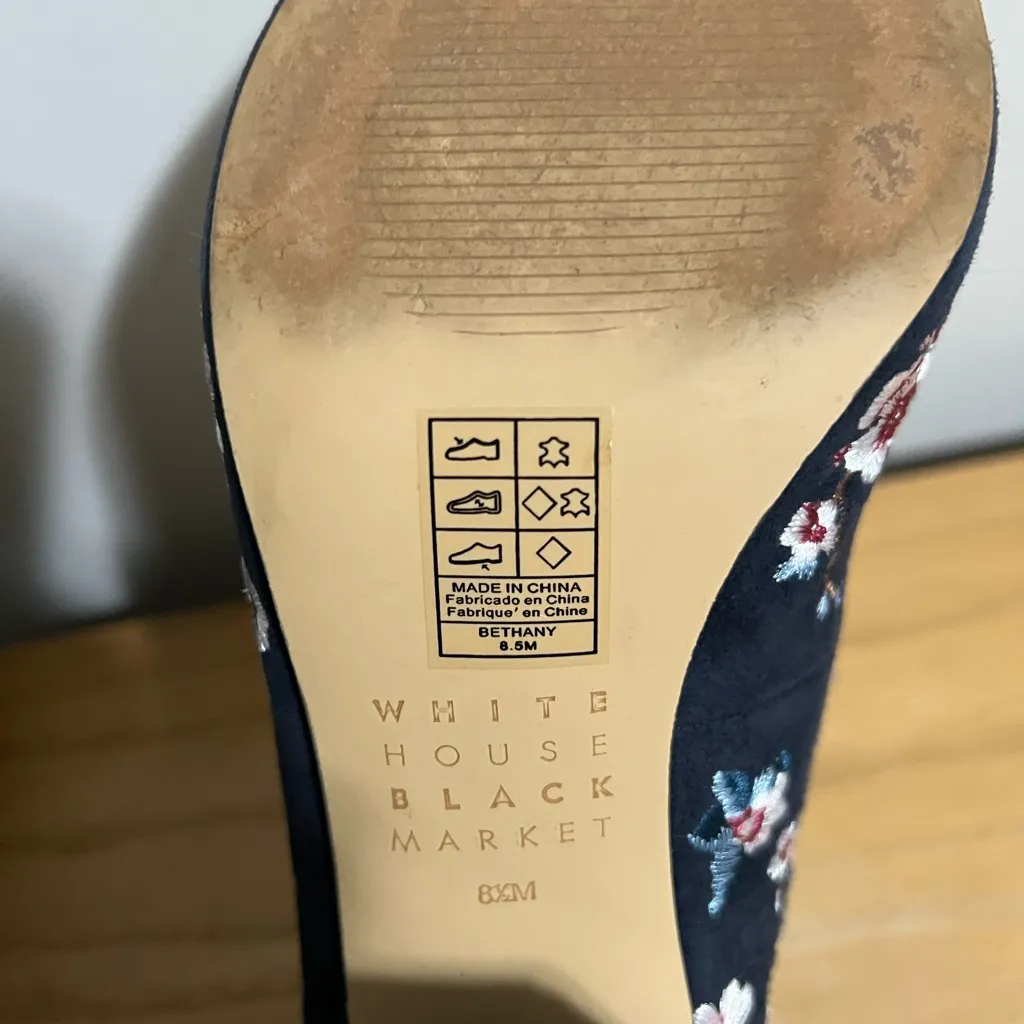 White House Black Market Black Floral Heels - Image 5