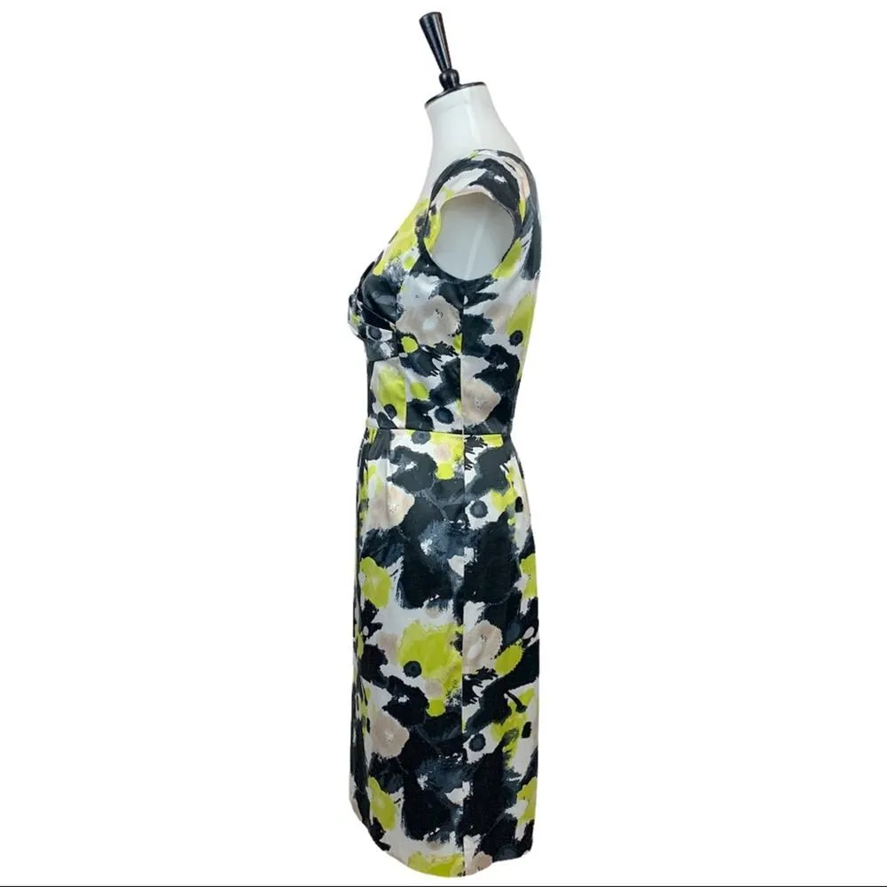 Antonio Melani Sheath Dress Black Yellow Gray Floral Satin Women's Size 4 - Image 5