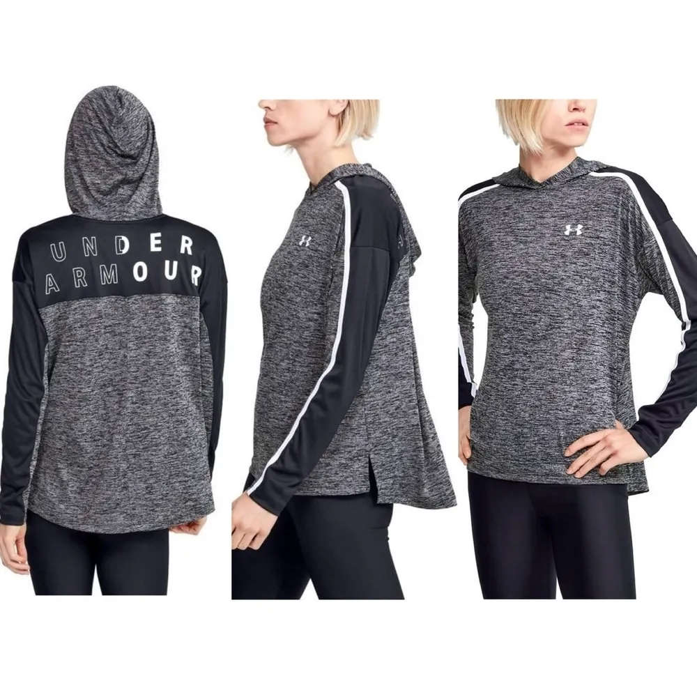 New  Tech Twist Graphic Print Loose Fit Hoodie Purple Size Small - Image 16