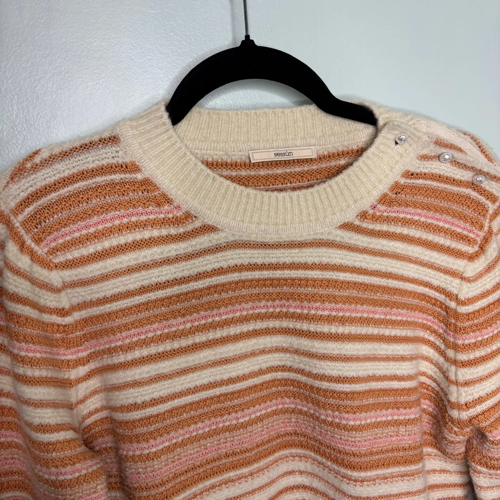 Sessun Nagaina Wool Stripe Crewneck Sweater M Pink Size M - Image 4
