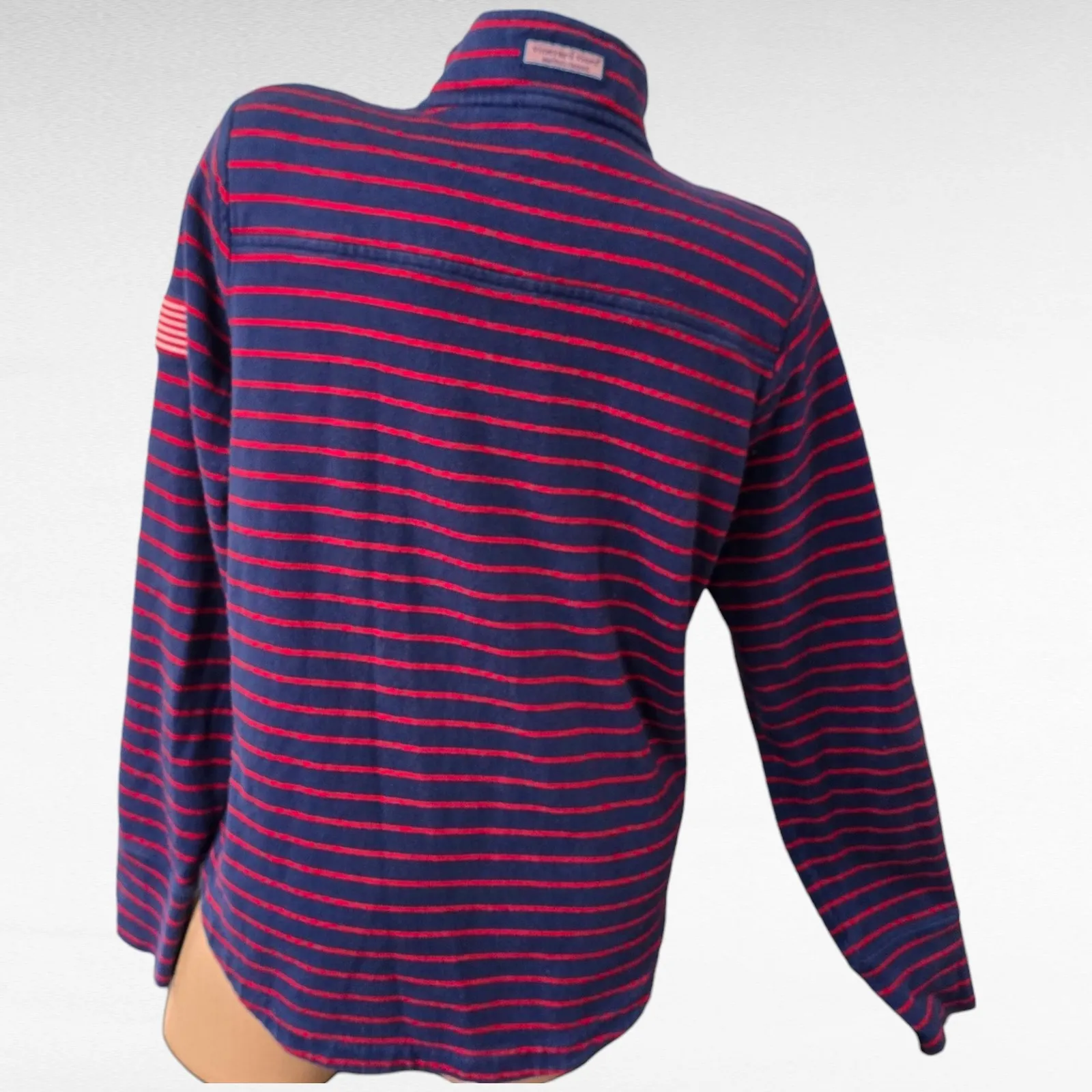 Vineyard Vines Shep Shirt Americana Quarter Zip Pullover Striped USA Flag Small - Image 5