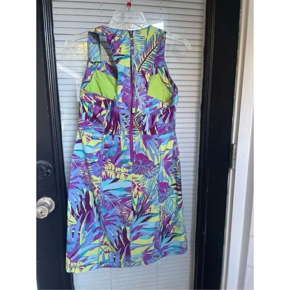 Title Nine Sleeveless active wear Sports Dress padded bra Tropical Palm Size 8 - Image 14