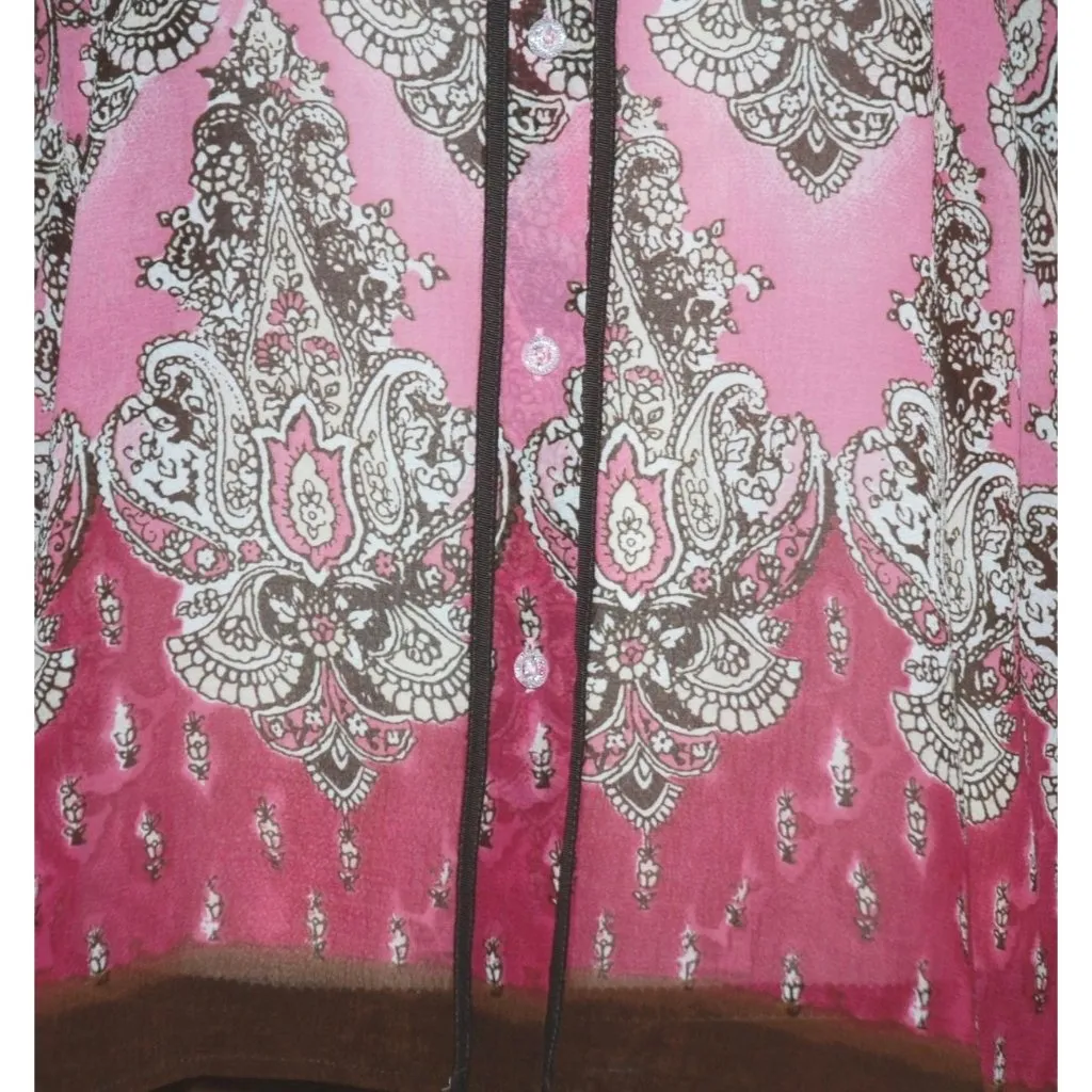 Pretty Emma James Paisley Print Pink Brown Sheer Blouse Size 16 Career Church - Image 4