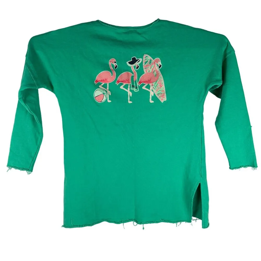 Crown & Ivy Womens Green Flamingo Print Long Sleeve Top - Size L - Image 3