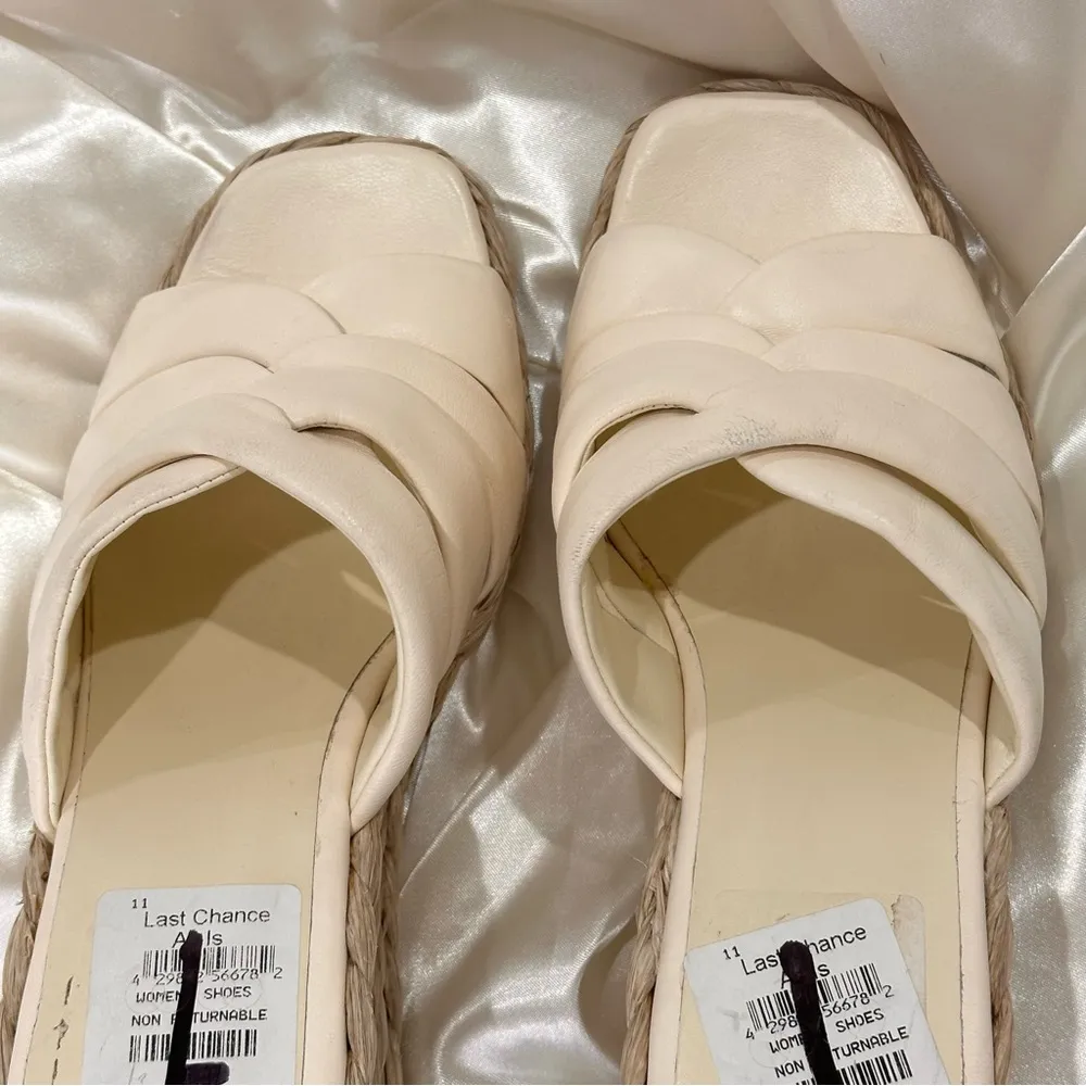 Vince Gilian Espadrille Sandal Wedge Raffia Leather Marble Cream Size 9 New - Image 12