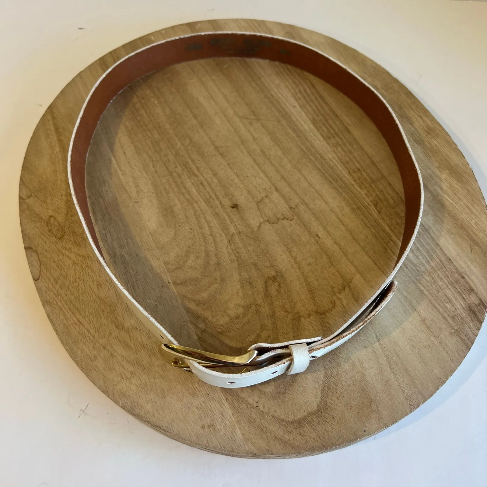 Vintage Robbie Nelson USA White Genuine Leather Golden Buckle Belt Size M/L Size M - Image 5