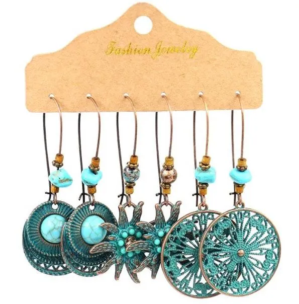 Boho Turquoise Dangle Earrings Blue - Image 2