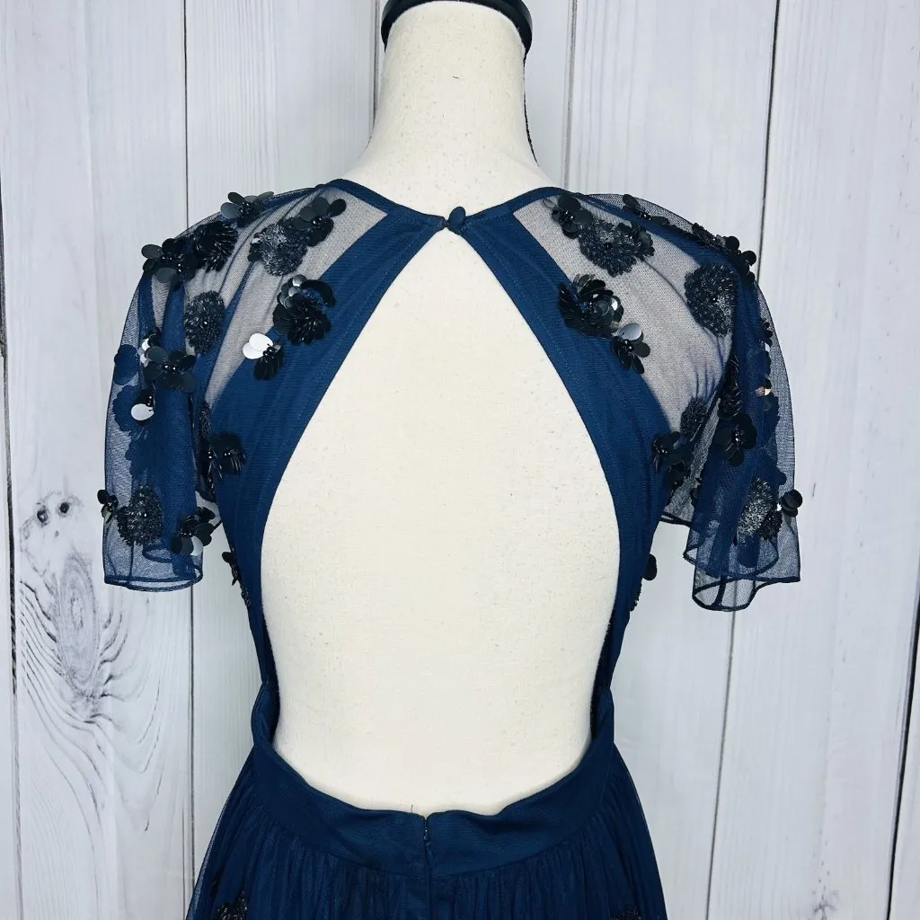 Gianni Bini A-Line Flare Dress Navy Sequin Mesh Tulle Open Back Sz 6 - Image 11