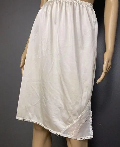 Vintage Vanity Fair Small L Half Slip Off White Cream Rose Embroidery Sheer Slit - Image 1