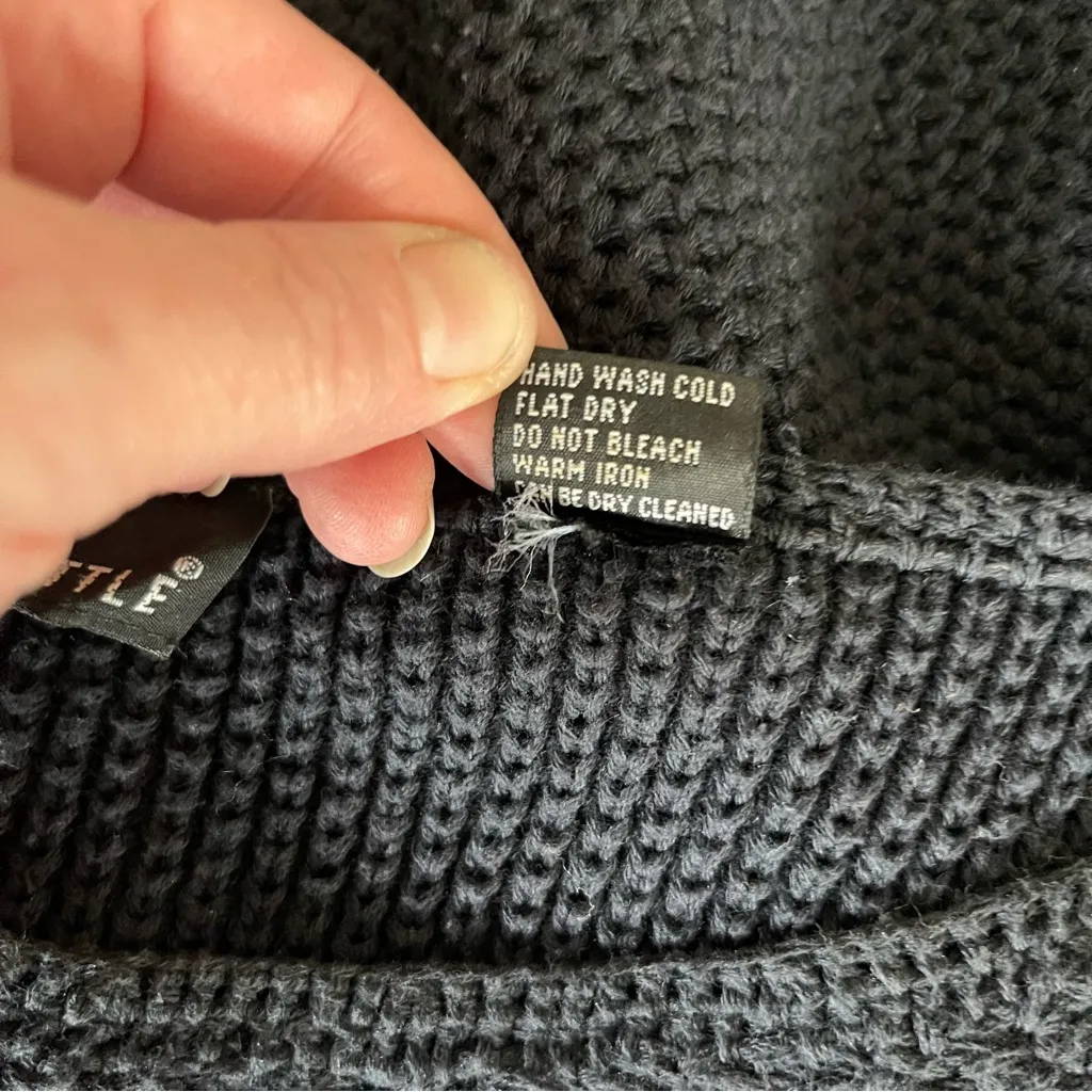 Vintage 80s Carole Little Crochet Pom Pom Sweater Knit Cotton Flower Medium Black - Image 8