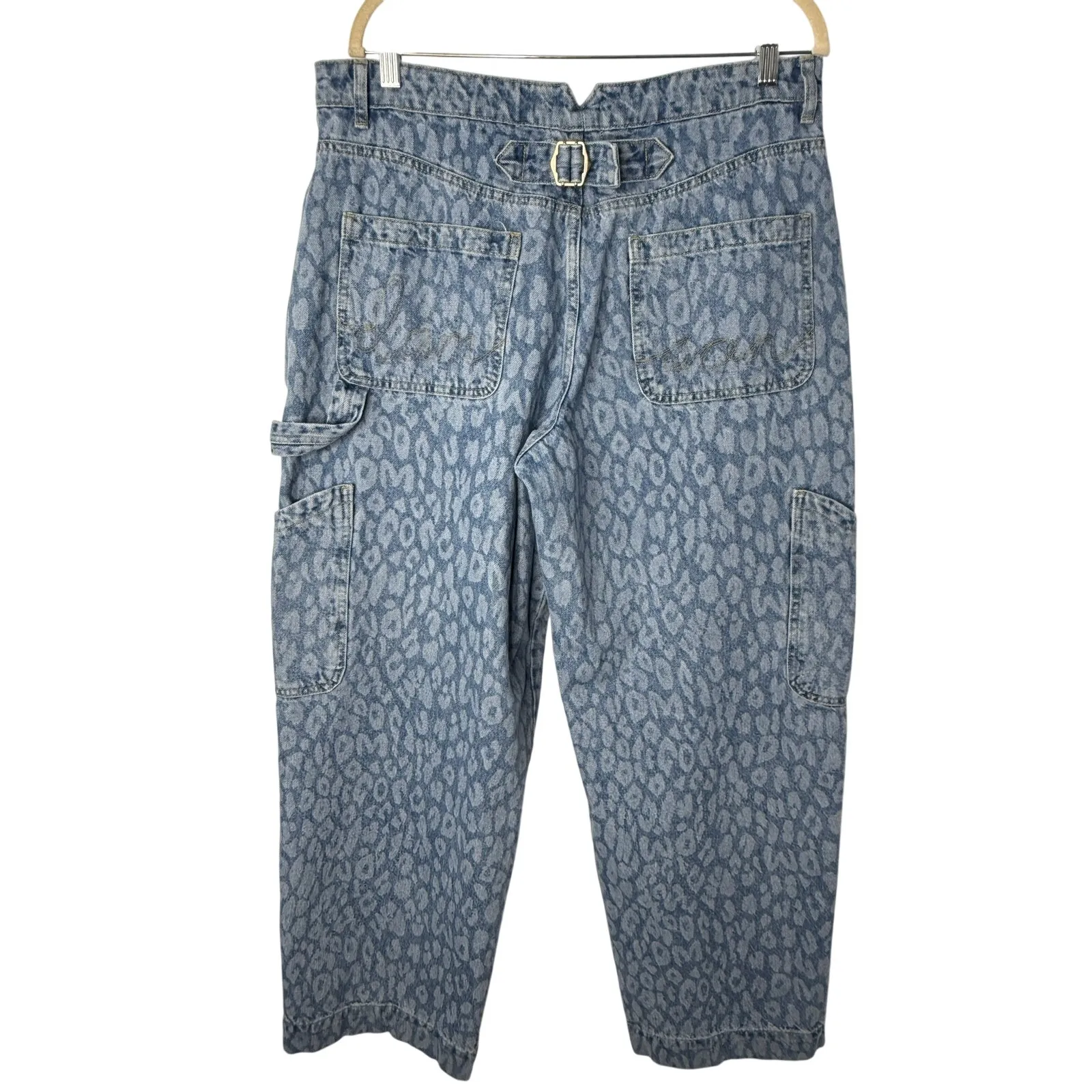 Damson Madder Leopard Print Denim Utility Cargo Pants Size 16 Blue - Image 4