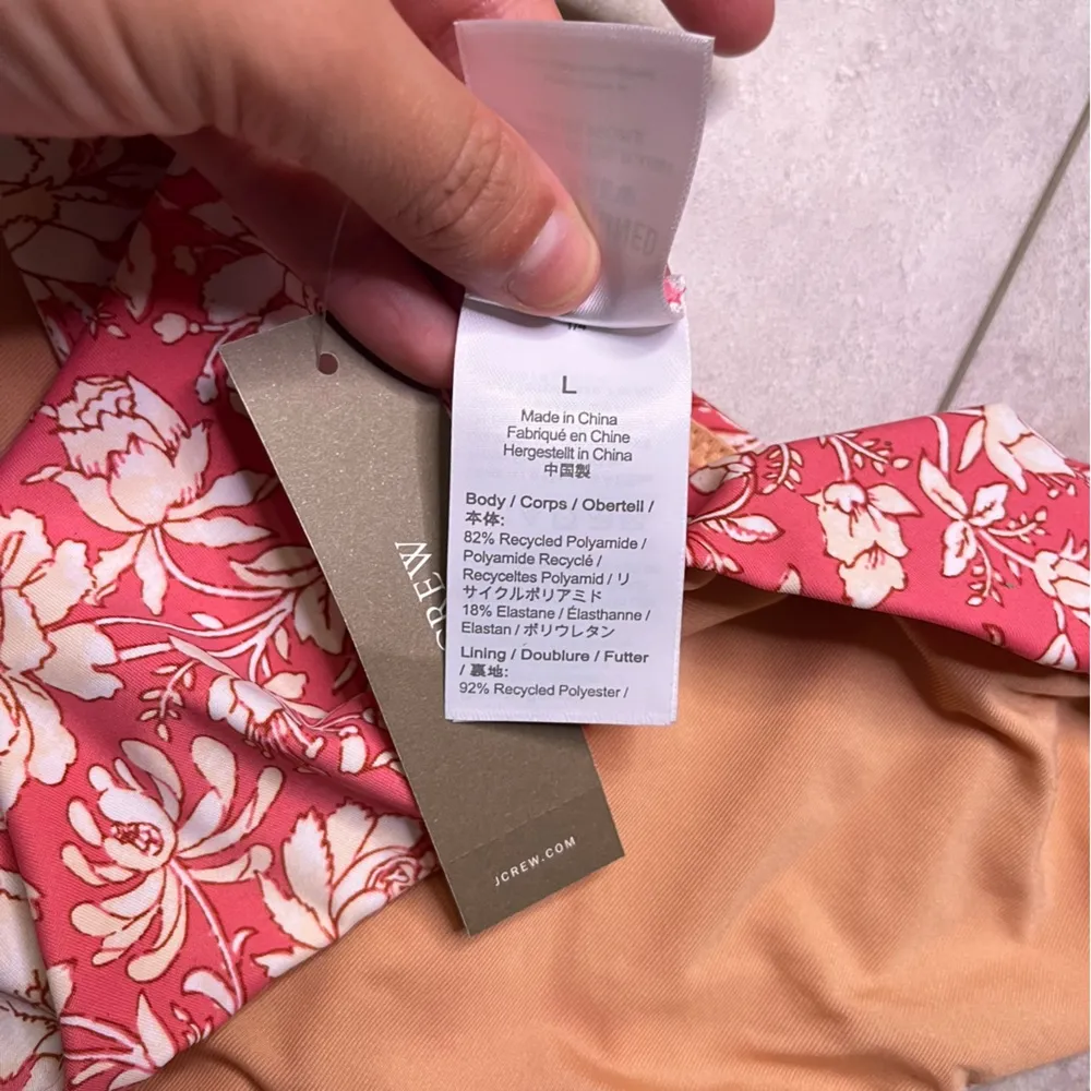 J. Crew Peach White Tossed Floral Curved-waist Cheeky Bikini Bottom Large NWT - Image 5