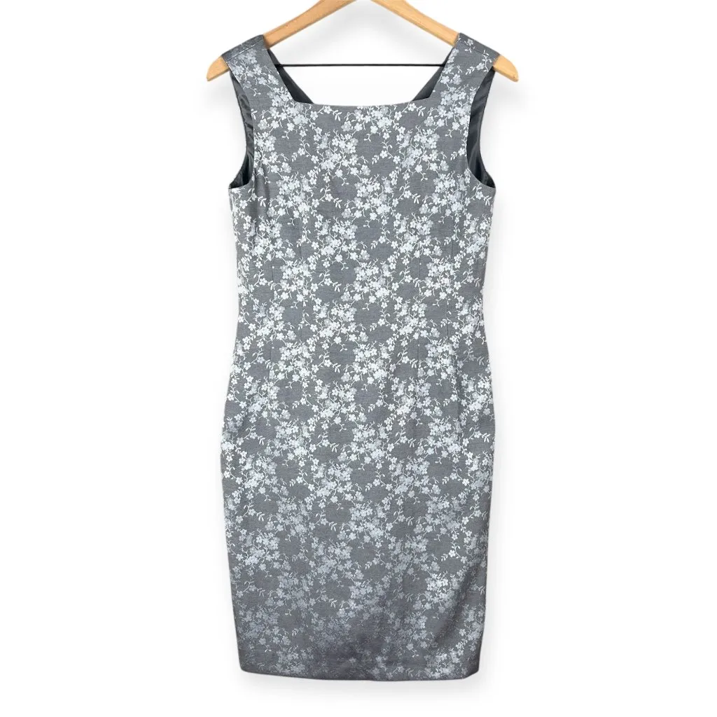 Kasper ASL Sheath Dress Women’s 6P Metallic Gray Floral Jacquard Vintage 80s 90s - Image 3