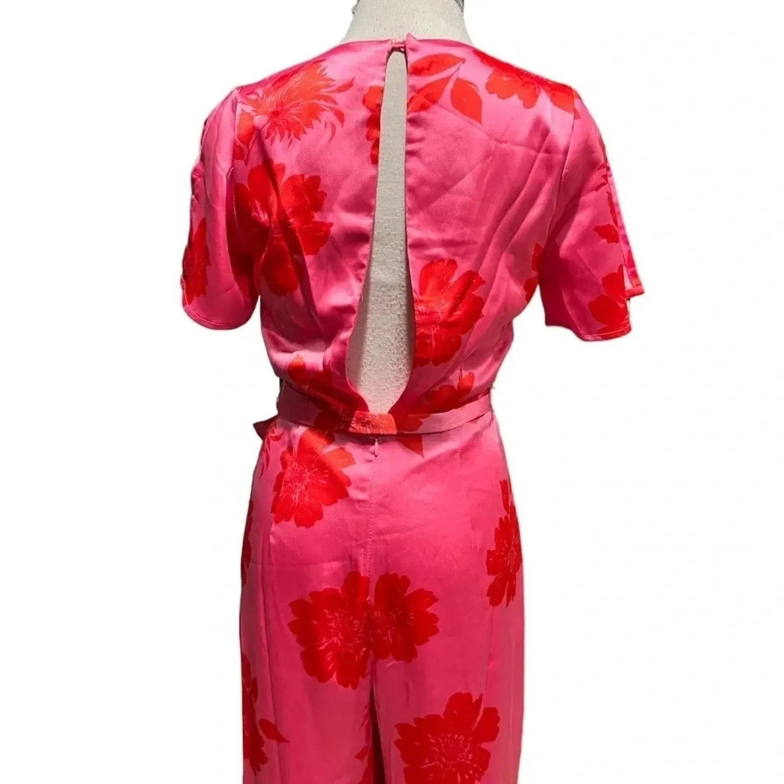 Lulus Sleek Desires Pink Floral Satin Split Sleeve
Wide-Leg Jumpsuit Size XS NWT - Image 10