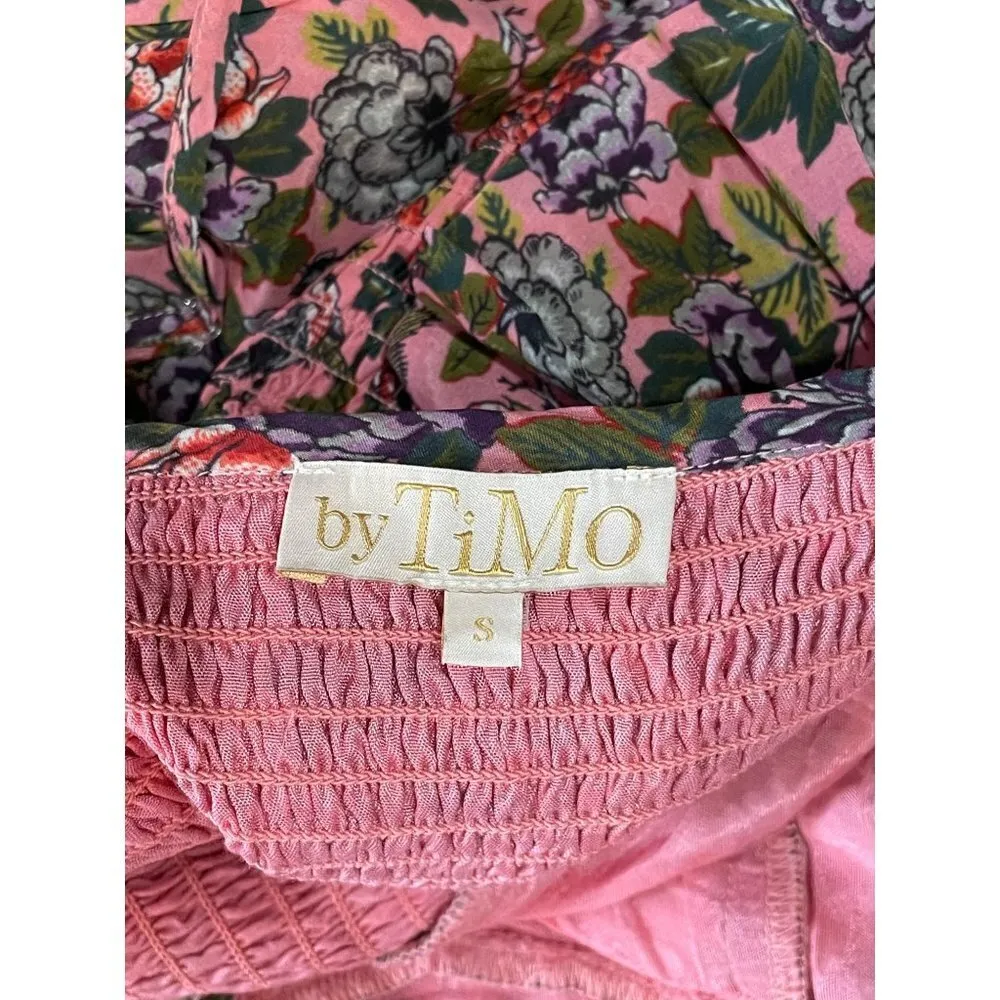 byTimo Floral Ruffle Cold Shoulder Mini Dress Dahlia Floral Womens Small Pink - Image 8