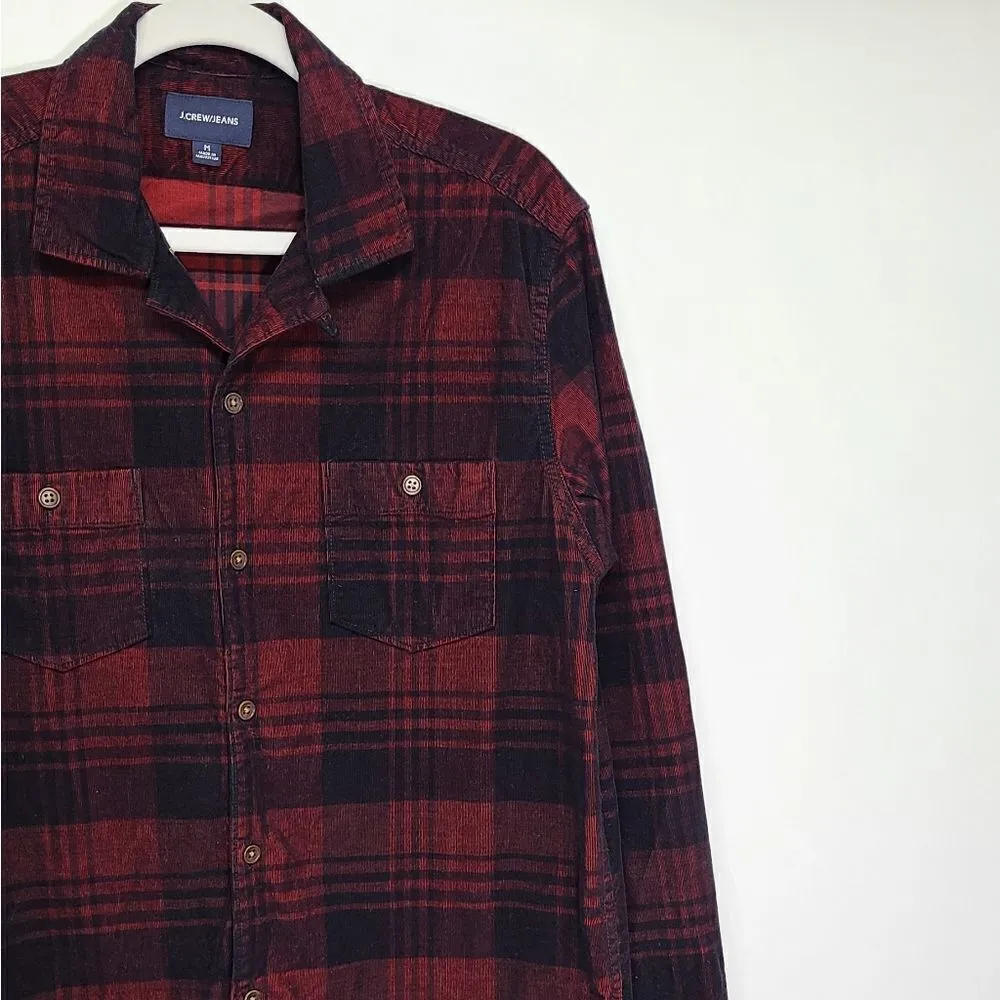 J. Crew/Jeans Corduroy Plaid Long Sleeve Shirt Size Medium Cotton Blend - Image 4