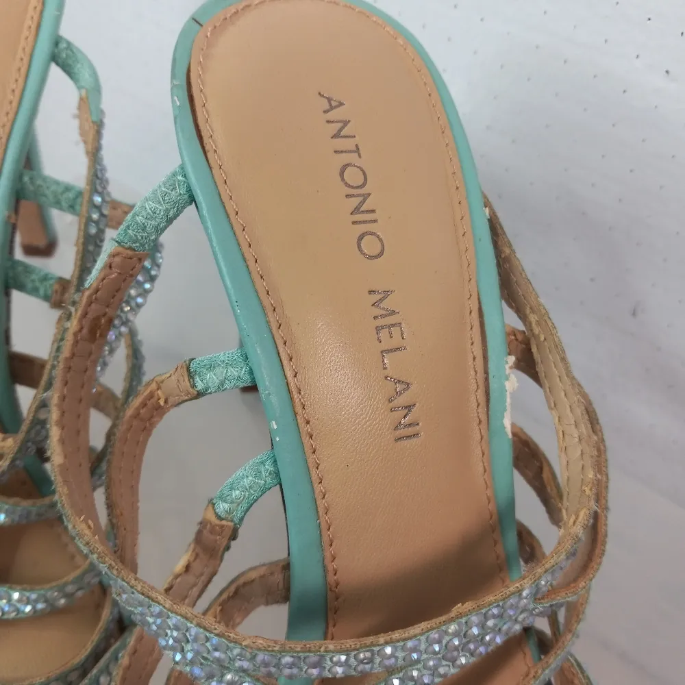 Antonio Melani 8 Aqua Rhinestone Strappy Sandals Stiletto Heels - Image 3