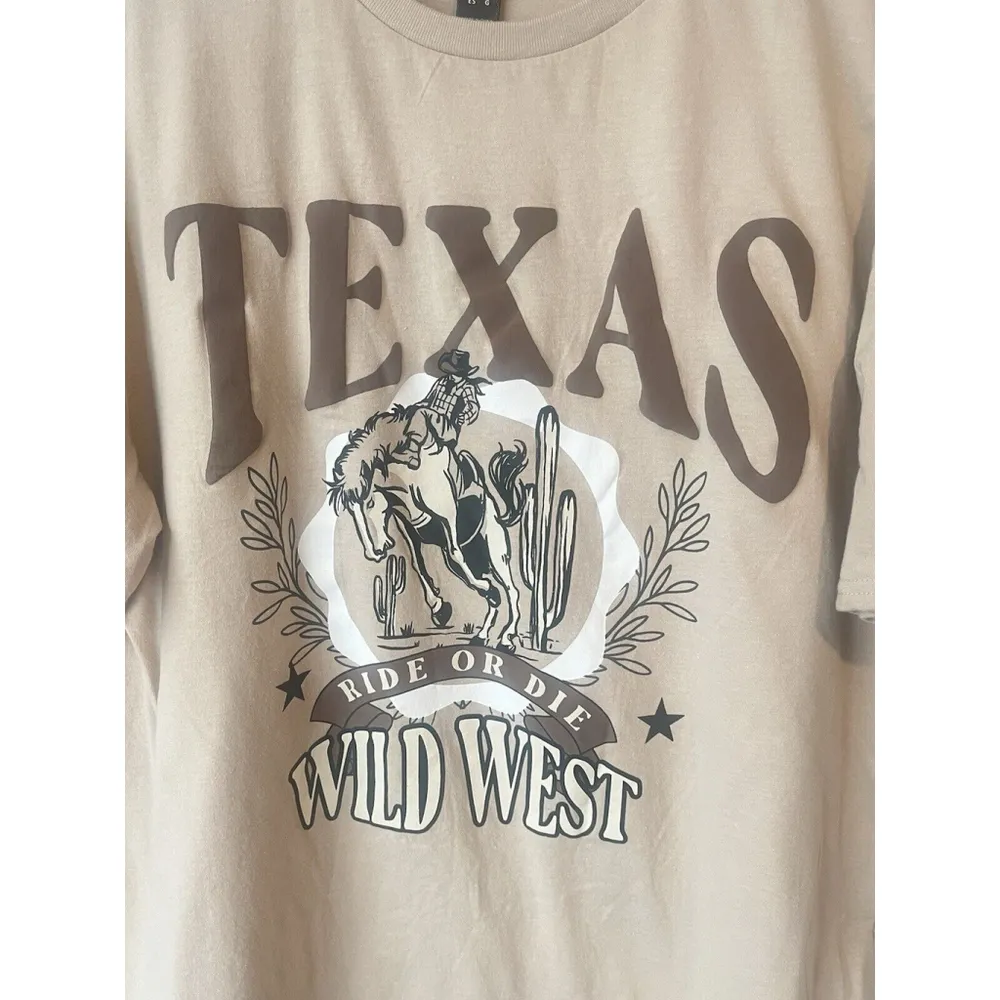 Charlotte Russe T-Shirt Women's L Beige Texas Rodeo Cowboy Tee Short Sleeve NEW - Image 5