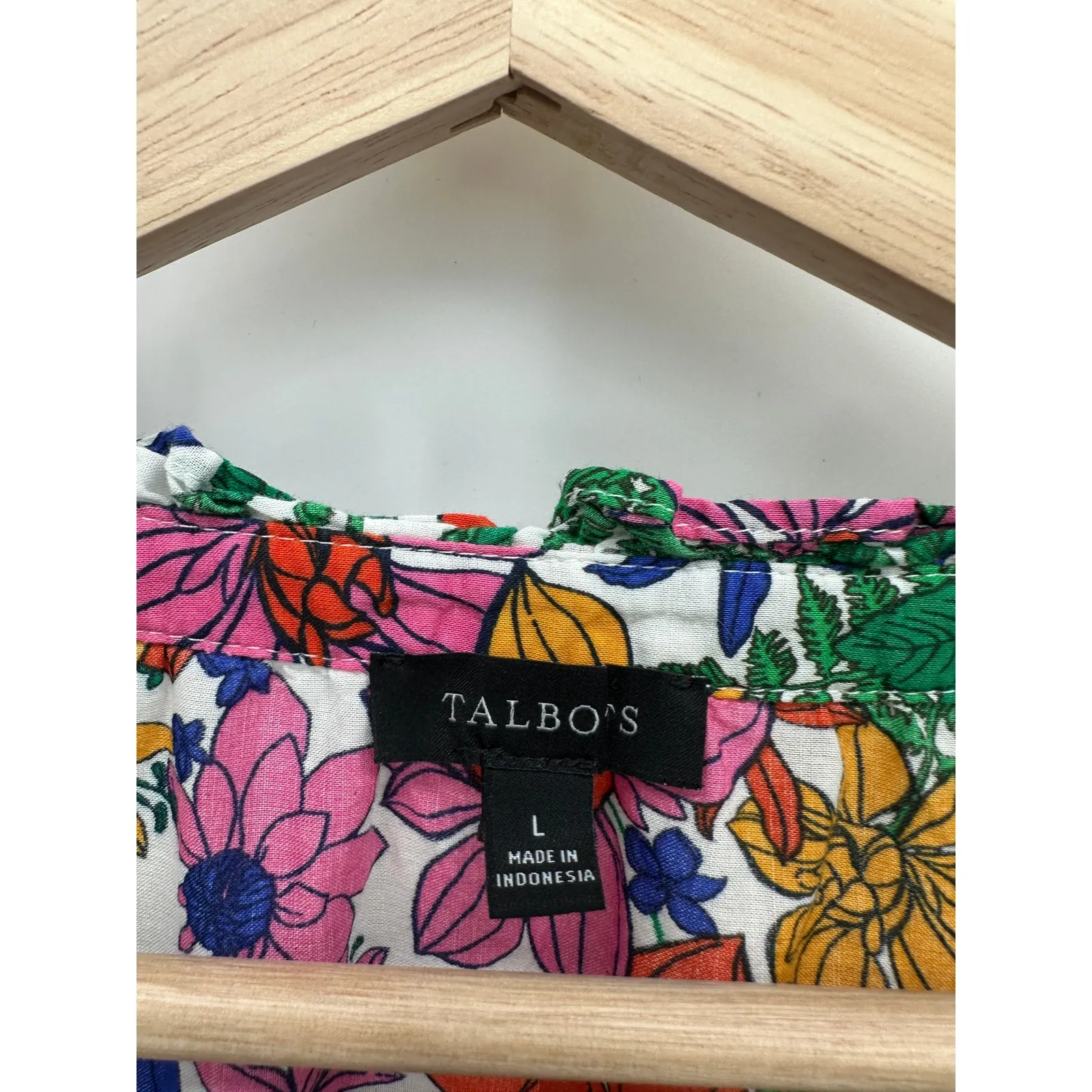 Talbots Womens Floral Polka Dot Top Size L Cotton Peasant Feminine Lightweight - Image 6