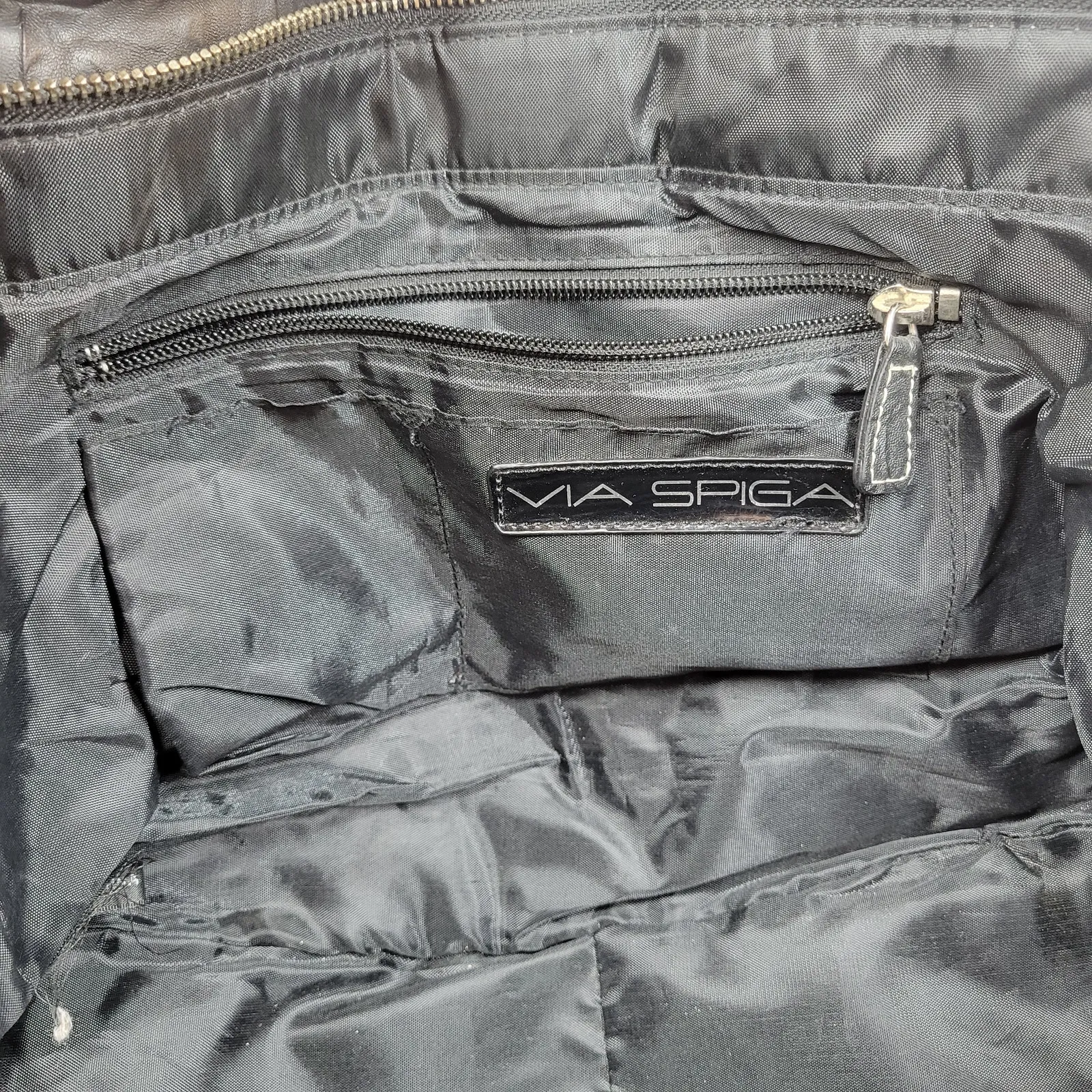 Via Spiga‎ Womens Shoulder Bag Large Black Patent Leather Pockets Lined Hobo - Image 14