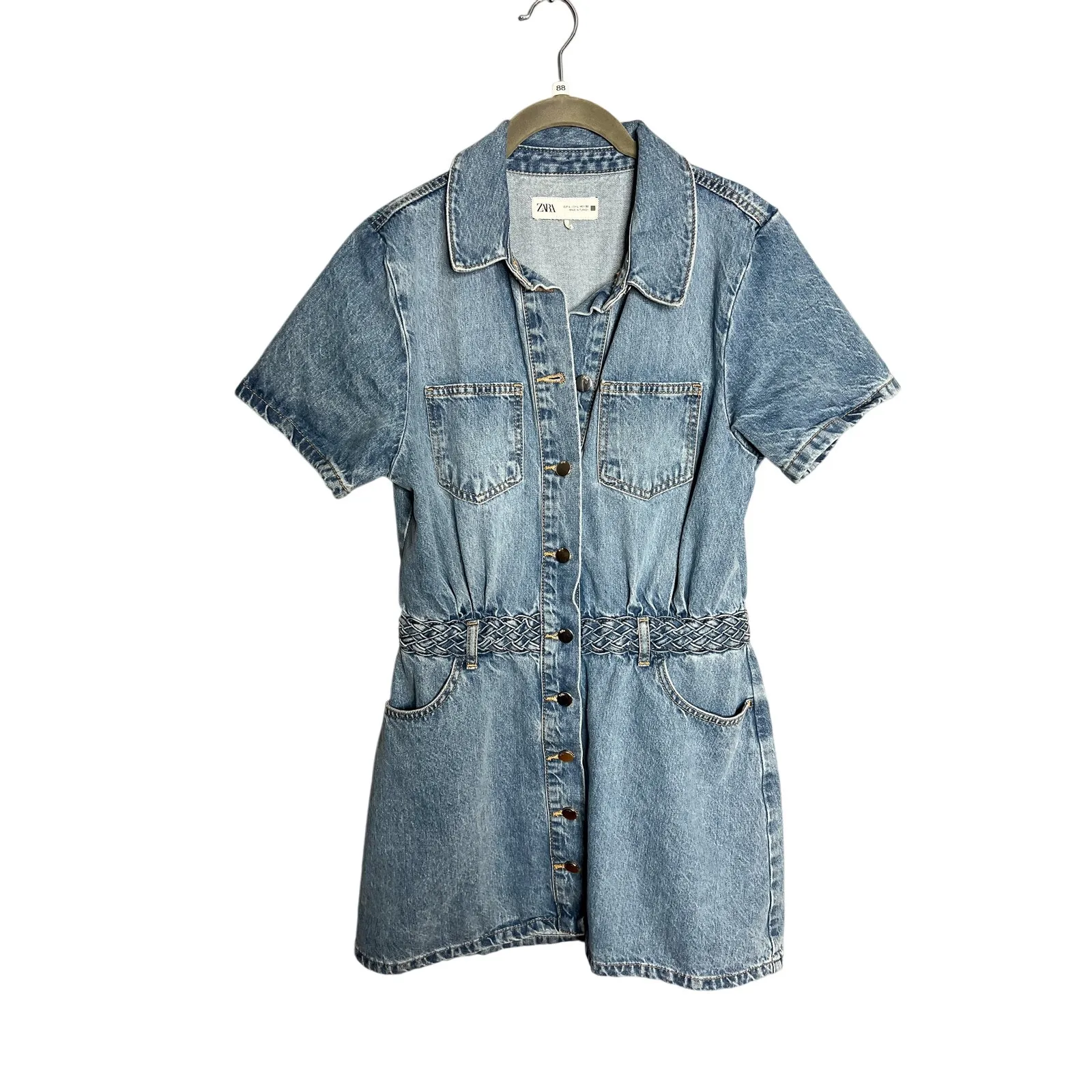 Zara‎ SS25 Denim Mini Shirt Dress with Braided Belt Size Large - Image 6