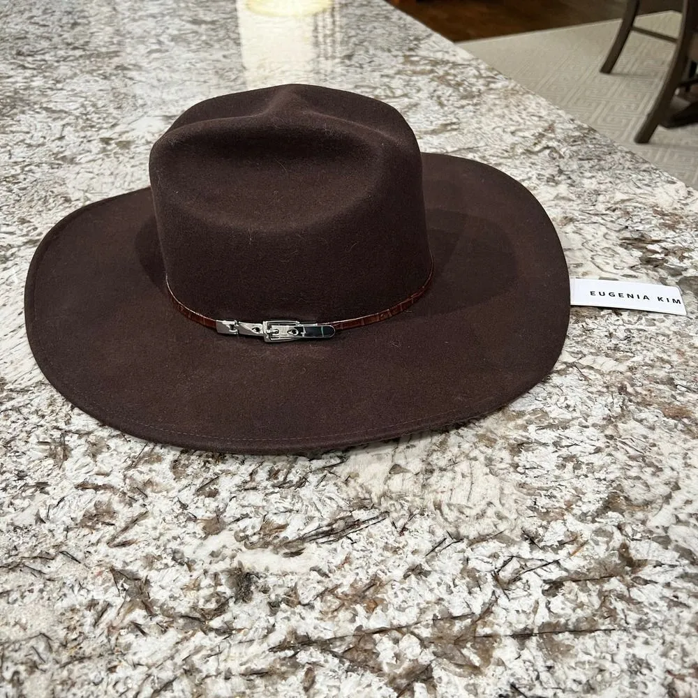 Eugenia Kim Velma Croc Trim Band Wool Cowboy Hat in Chocolate - Image 3