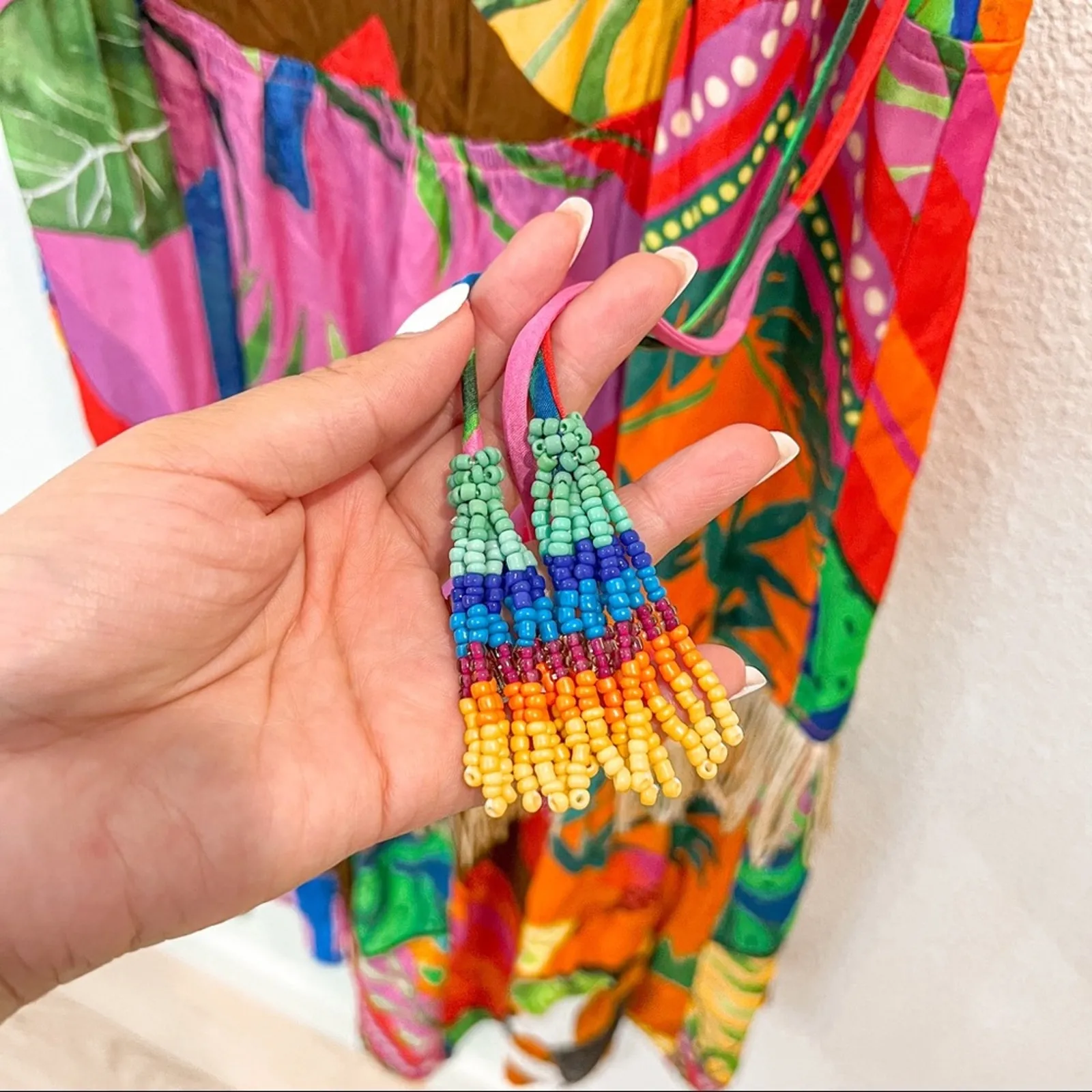 NWT Anthropologie Farm Rio Palila Red Botanical Fringed Midi Dress Size Small - Image 5