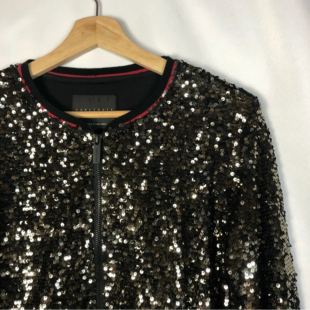 Sanctuary Black Disco Sequin Bomber Jacket XS - Image 5