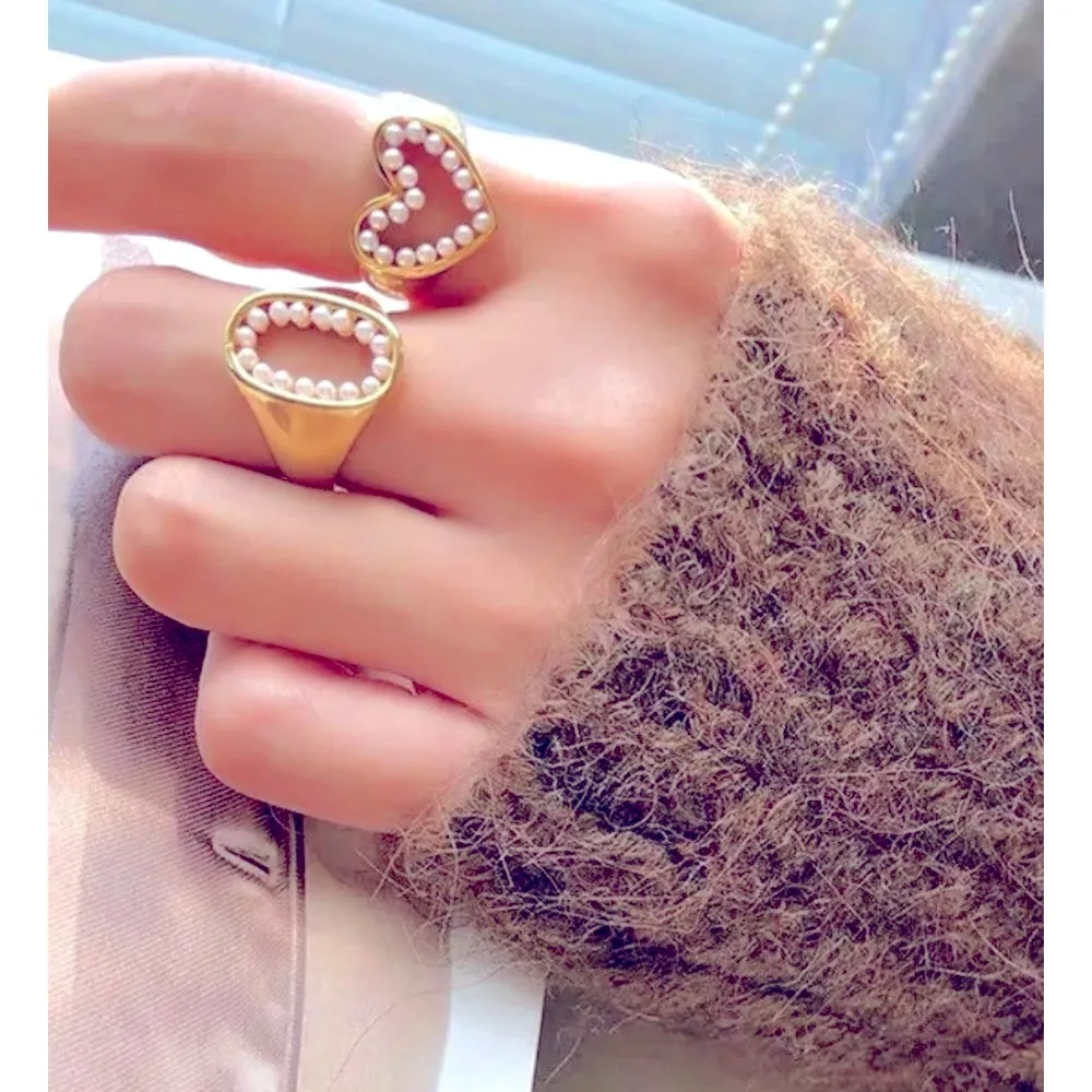 Hollow Pearl Heart Ring | 18k Yellow Gold‎ Plated Sterling Silver - Image 11