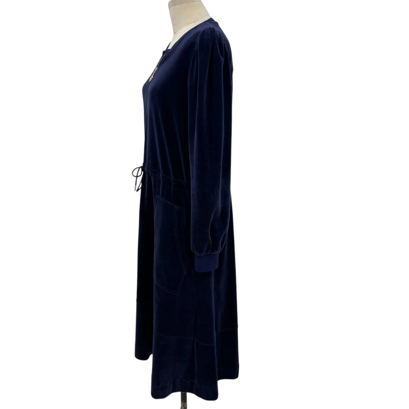 Me +‎ Em Velour Dress Zip Front Midi Length Long Sleeve Navy Blue Size US 12 - Image 8