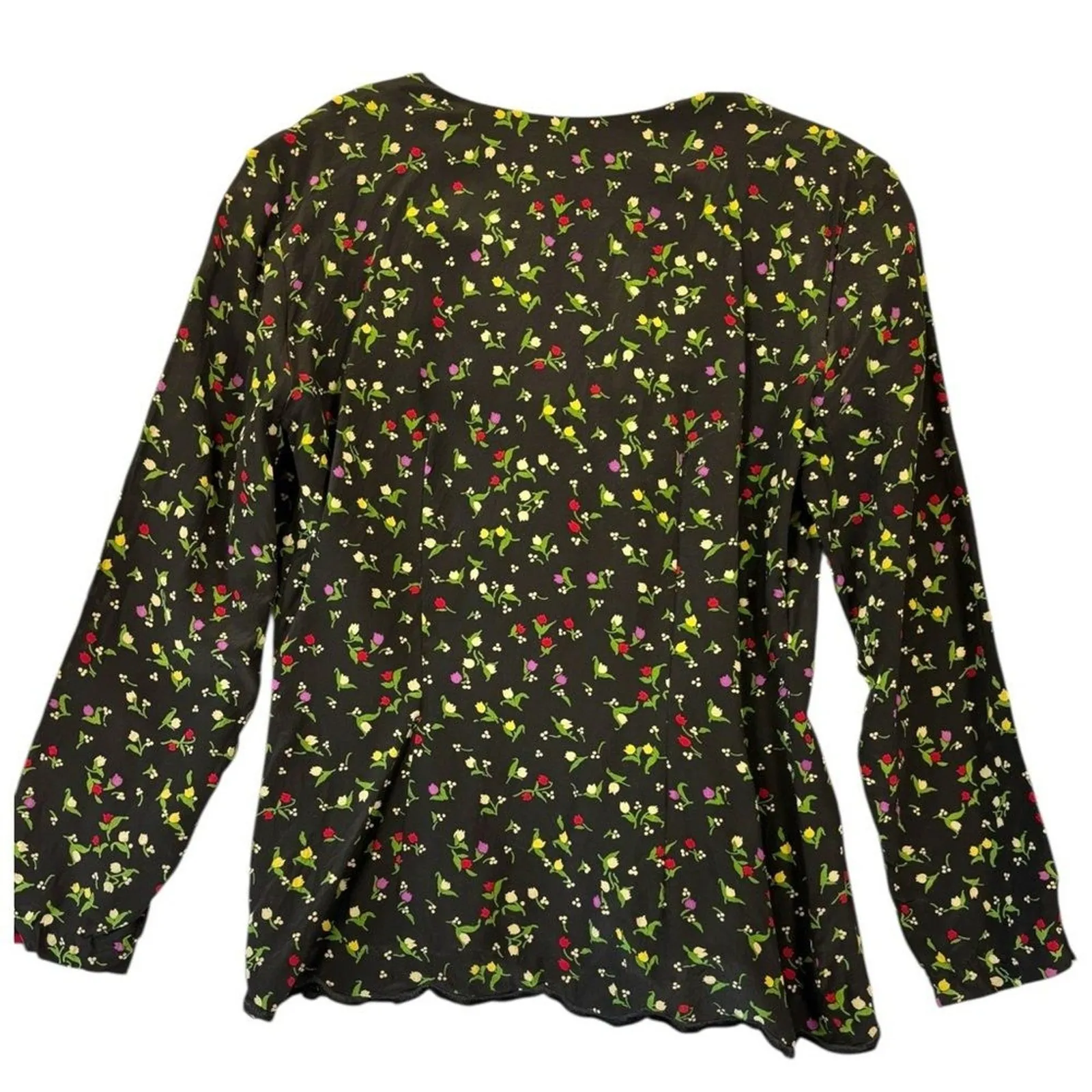 Vintage Dark Floral 100% Silk Blouse & Skirt Set Black Fairy Cottagecore size 6 - Image 10