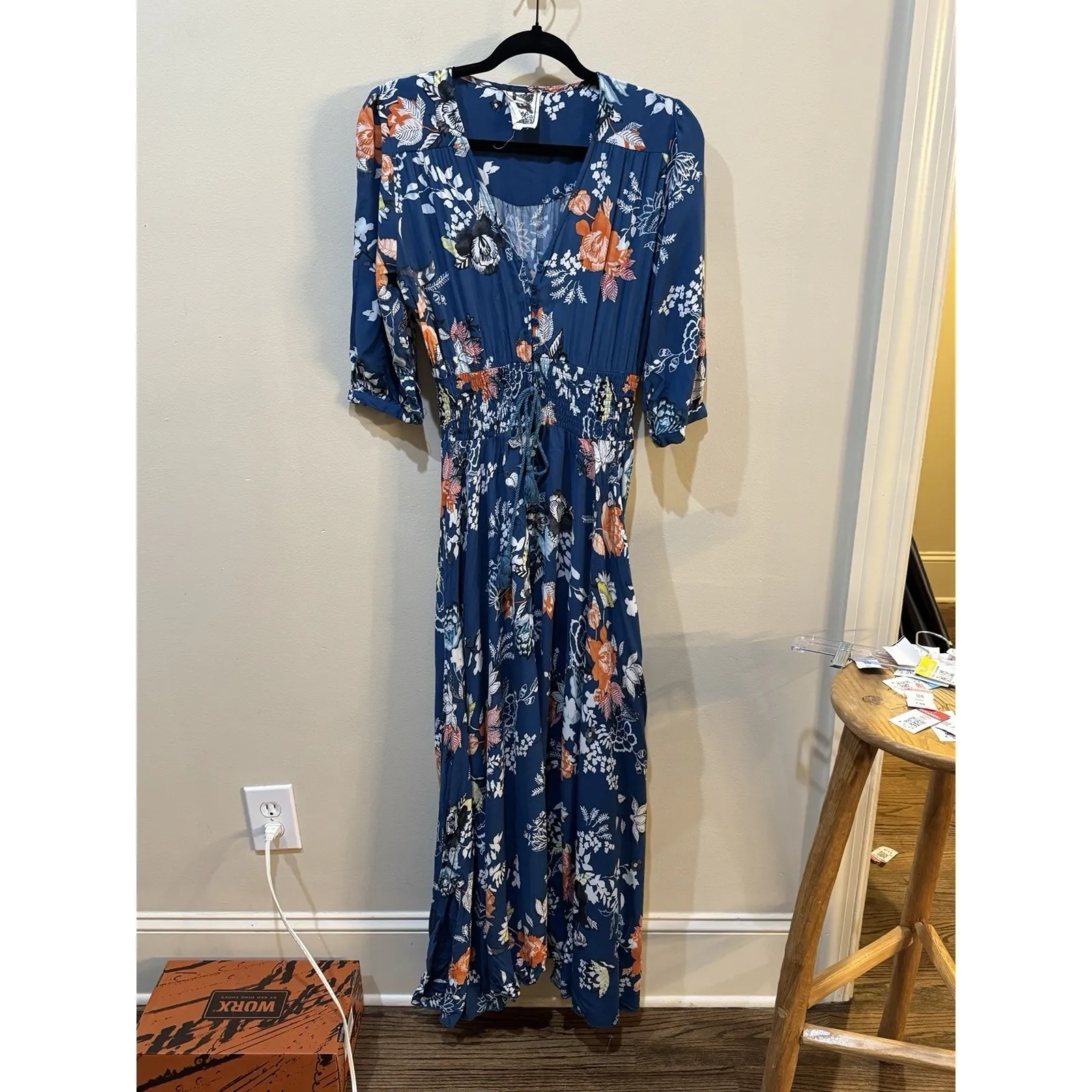 Jaase Anthropologie‎ Women'sBlue Pink Orange Floral Long Maxi Dress Size Large - Image 2
