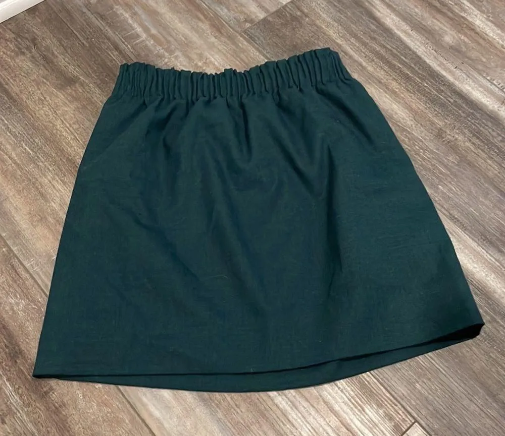 J. Crew Hunter Green Teal Paperbag Elastic Waist Skirt size 4 - Image 3