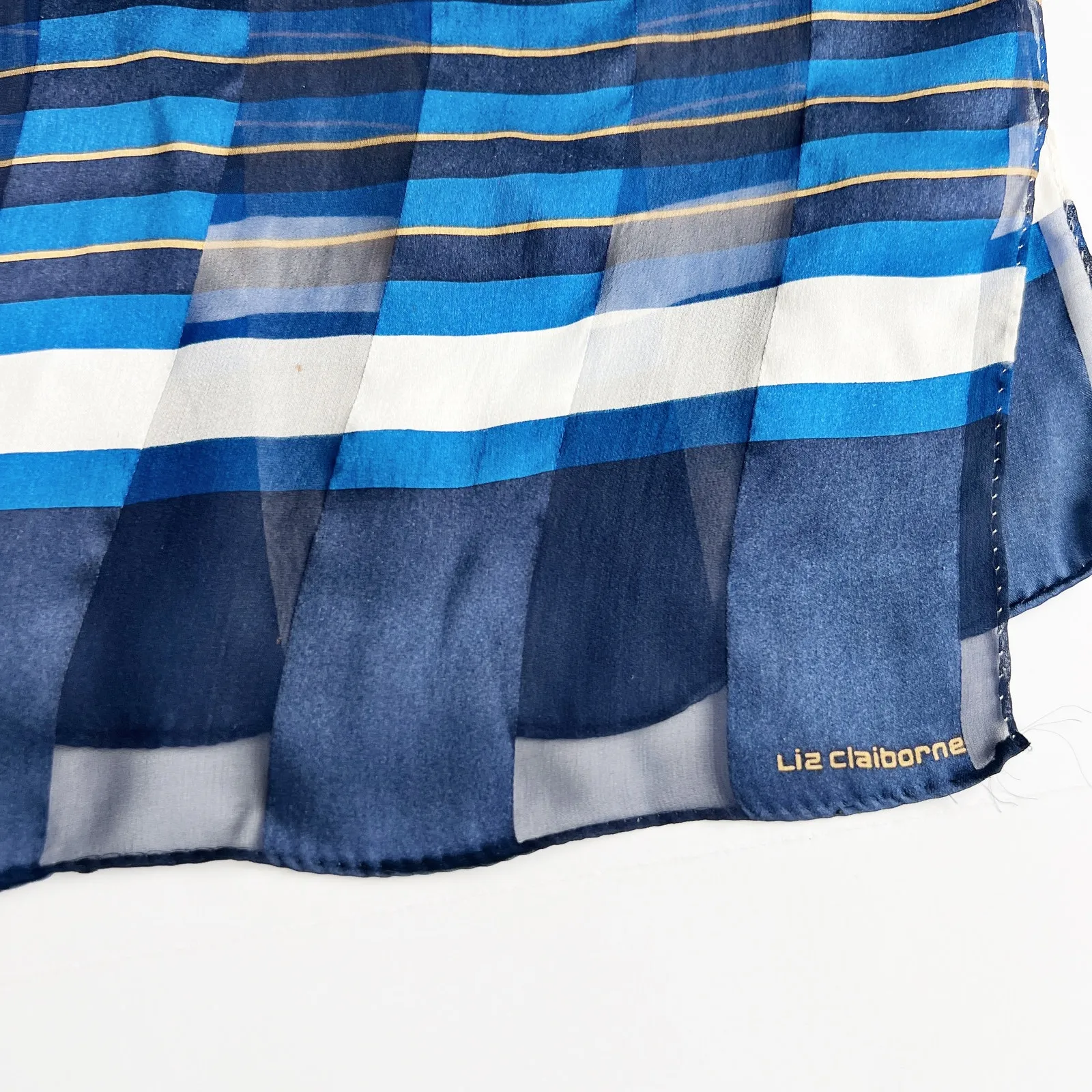 [Vintage] 80s Liz Claiborne Silk Scarves Stars Stripes Paisley Print Purse Scarf Blue - Image 9